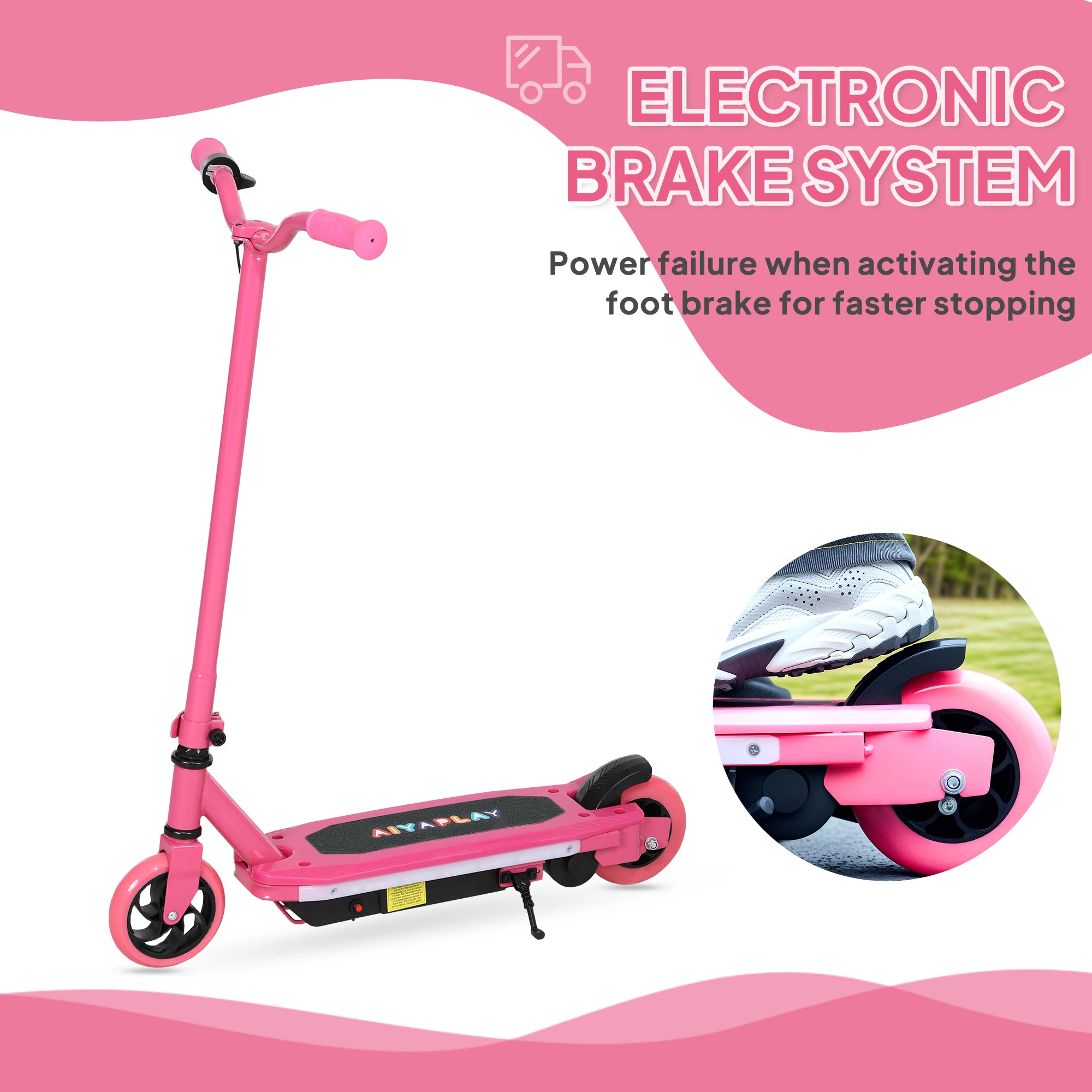 AIYAPLAY Electric Scooter for Ages 6-14, with Colourful Light and Electric Brake, Electric Scooter E Scooter, Up to 10 KM/H & 8 KM, Pink - North Peak Garden Furniture