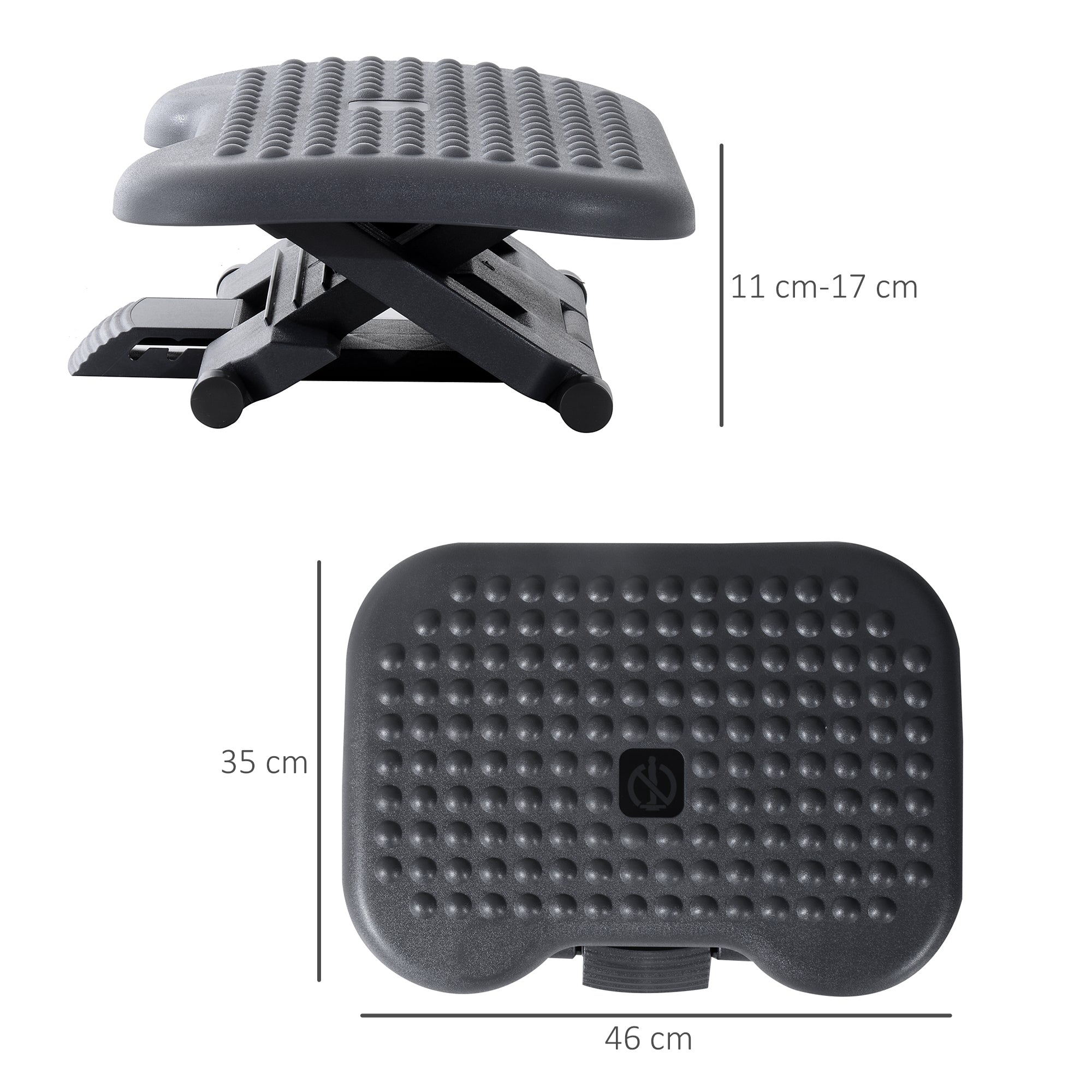 HOMCOM Footrest Adjustable Height & Angle Tilting Platform Home Office Foot Rest Charcoal Grey - North Peak Garden Furniture