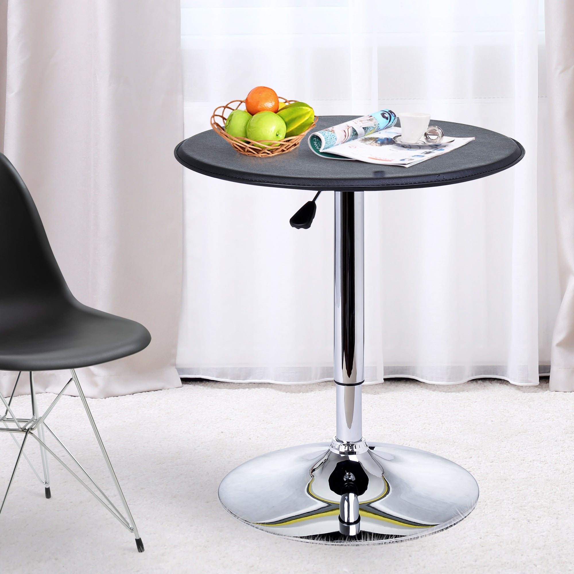 HOMCOM Adjustable Round Bistro Bar Table with PVC Leather Top Steel Base Home Kitchen Dining Desk Black - North Peak Garden Furniture