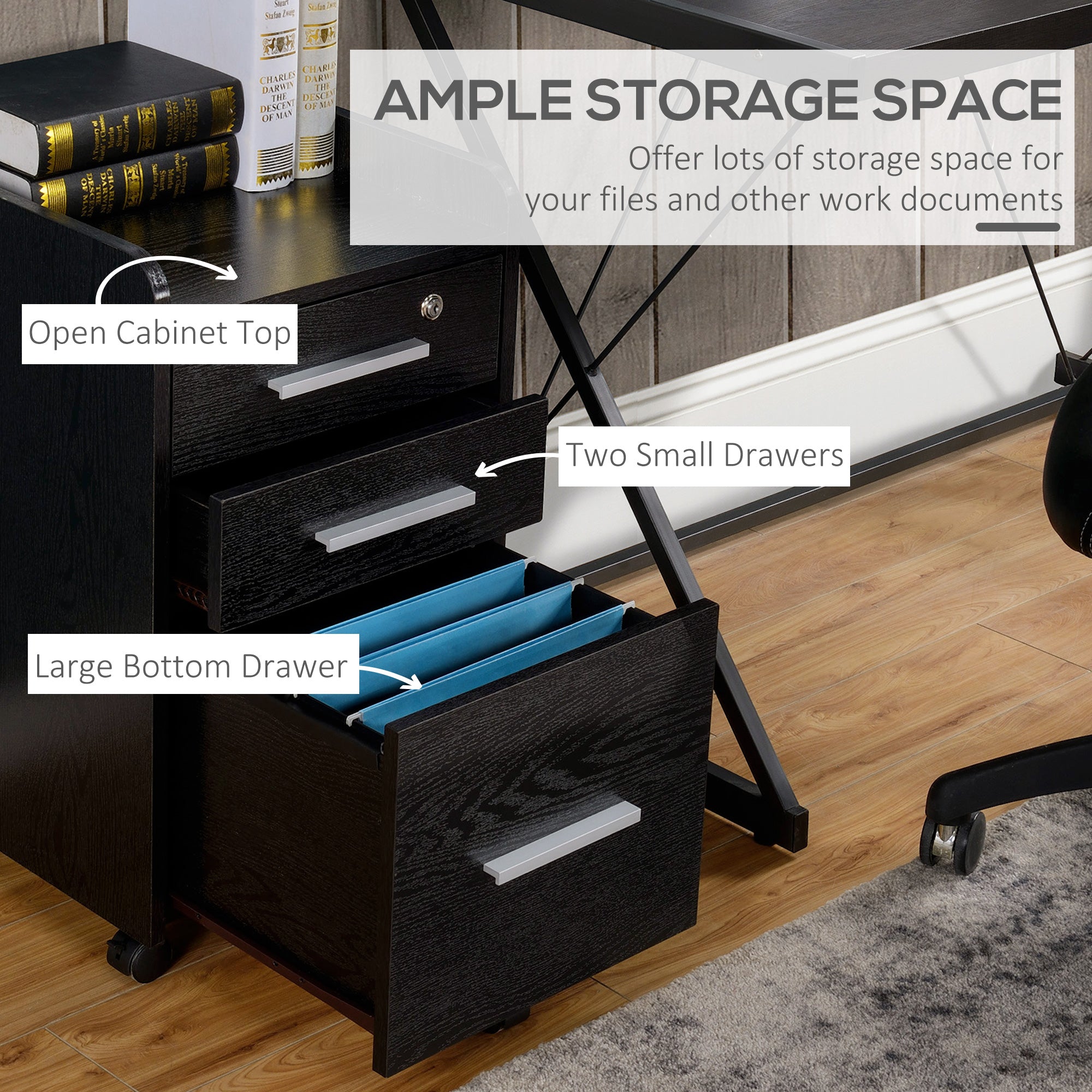 HOMCOM Three-Drawer Lockable Filing Cabinet - Black - North Peak Garden Furniture
