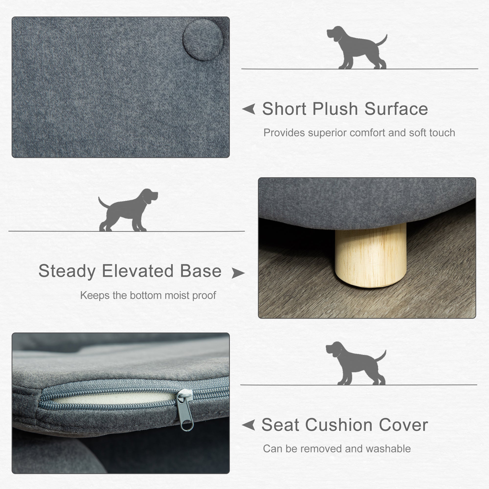 PawHut Dog Sofa Bed Pet Chair Couch with Water Resistant Fabric, Kitten Lounge with Soft Cushion Washable Cover, Wooden Frame for Mini Size Dogs - Grey - North Peak Garden Furniture