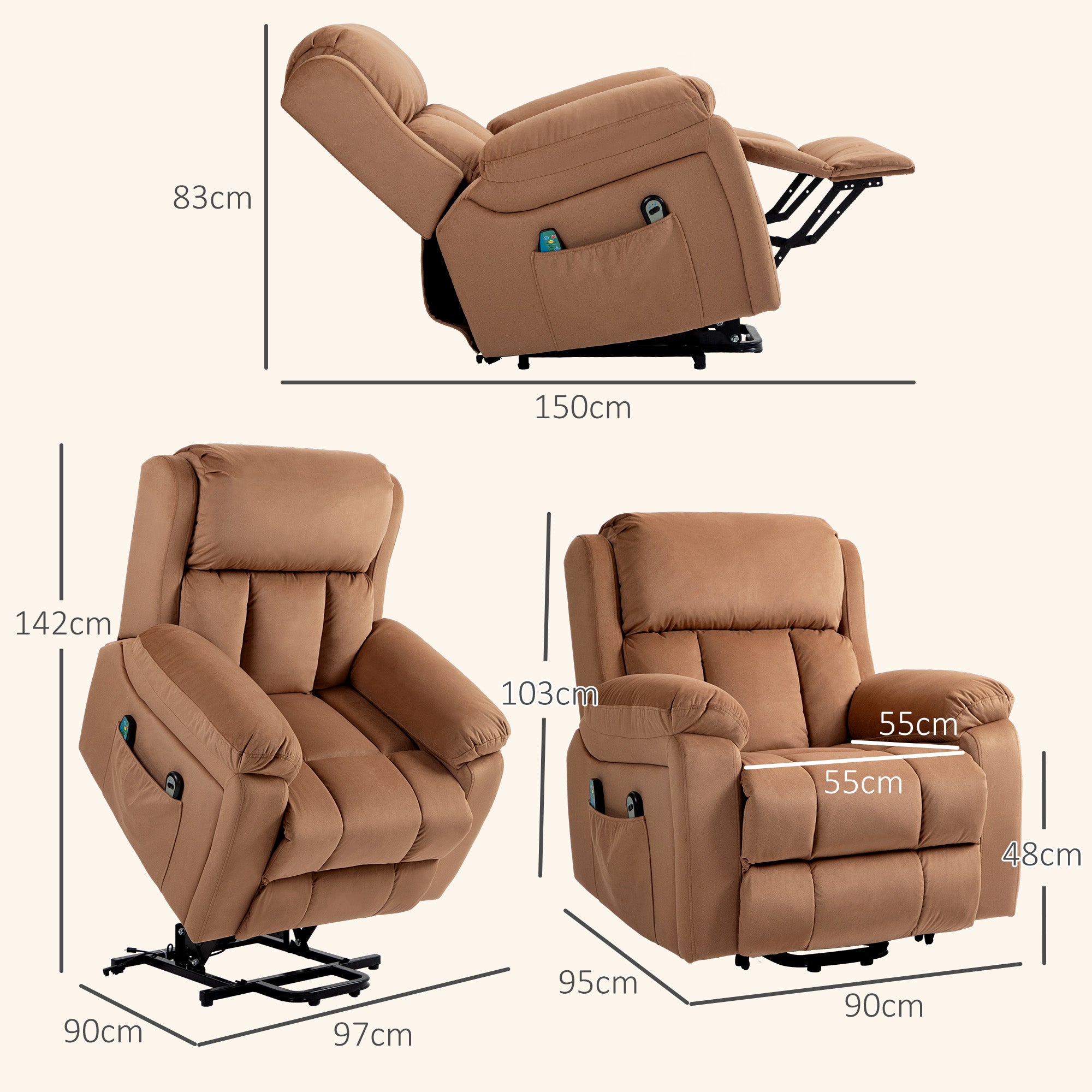 HOMCOM Eight Massage Point Electric Reclining Lift Chair, with Remote - Brown - North Peak Garden Furniture