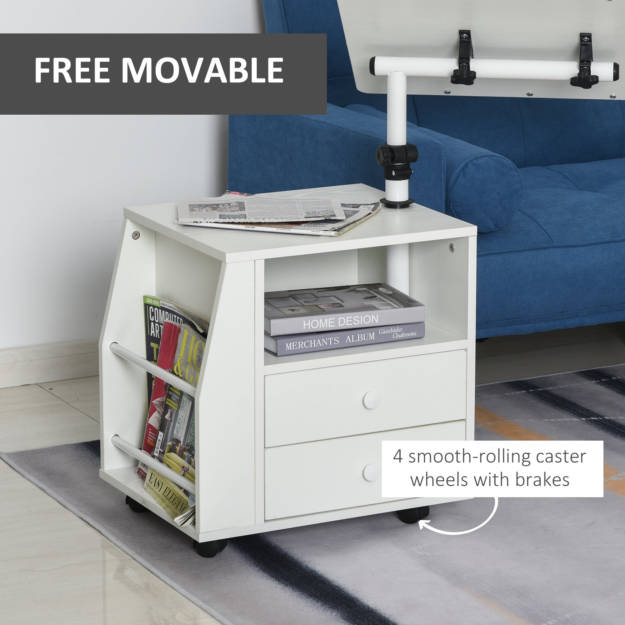 HOMCOM Functional Swivel Bedside Table End Table Side Table for Living Room Nightstand for Bedroom - North Peak Garden Furniture