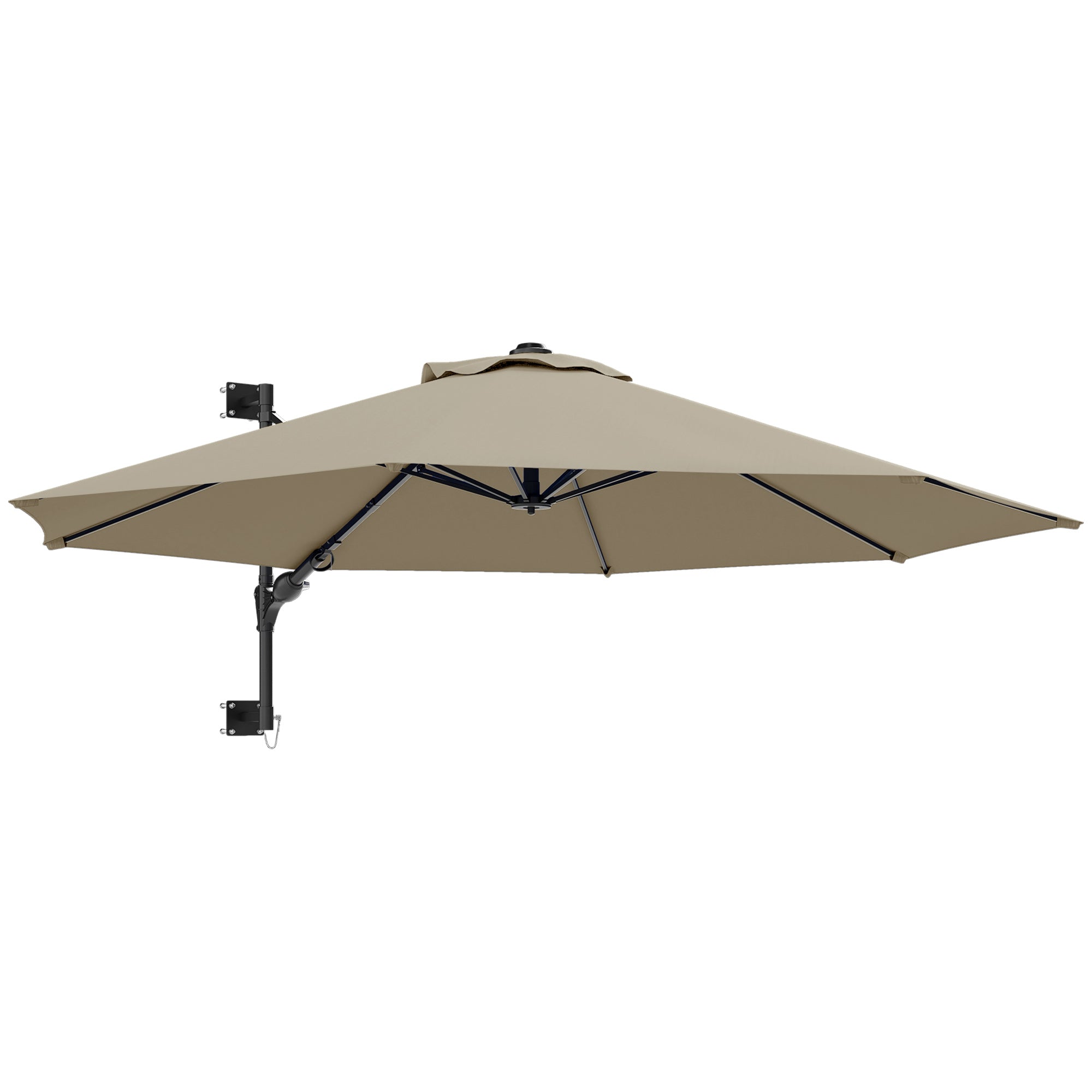 Outsunny 3(m) Wall-Mounted Parasol Shade, with Handle - Khaki - North Peak Garden Furniture