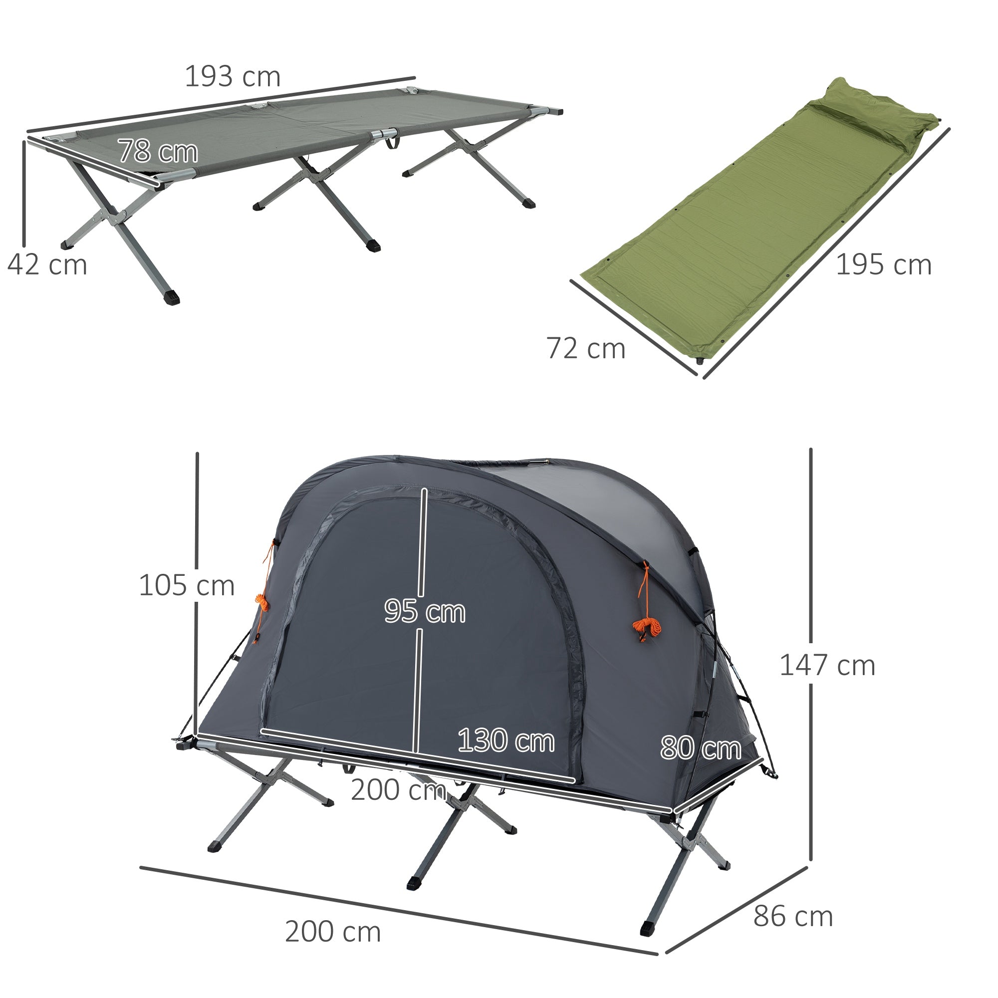 Outsunny Folding Camping Tent Cot, Portable Tent Shelter Combo with Self-Inflating Air Mattress Carry Bag for 1 Person