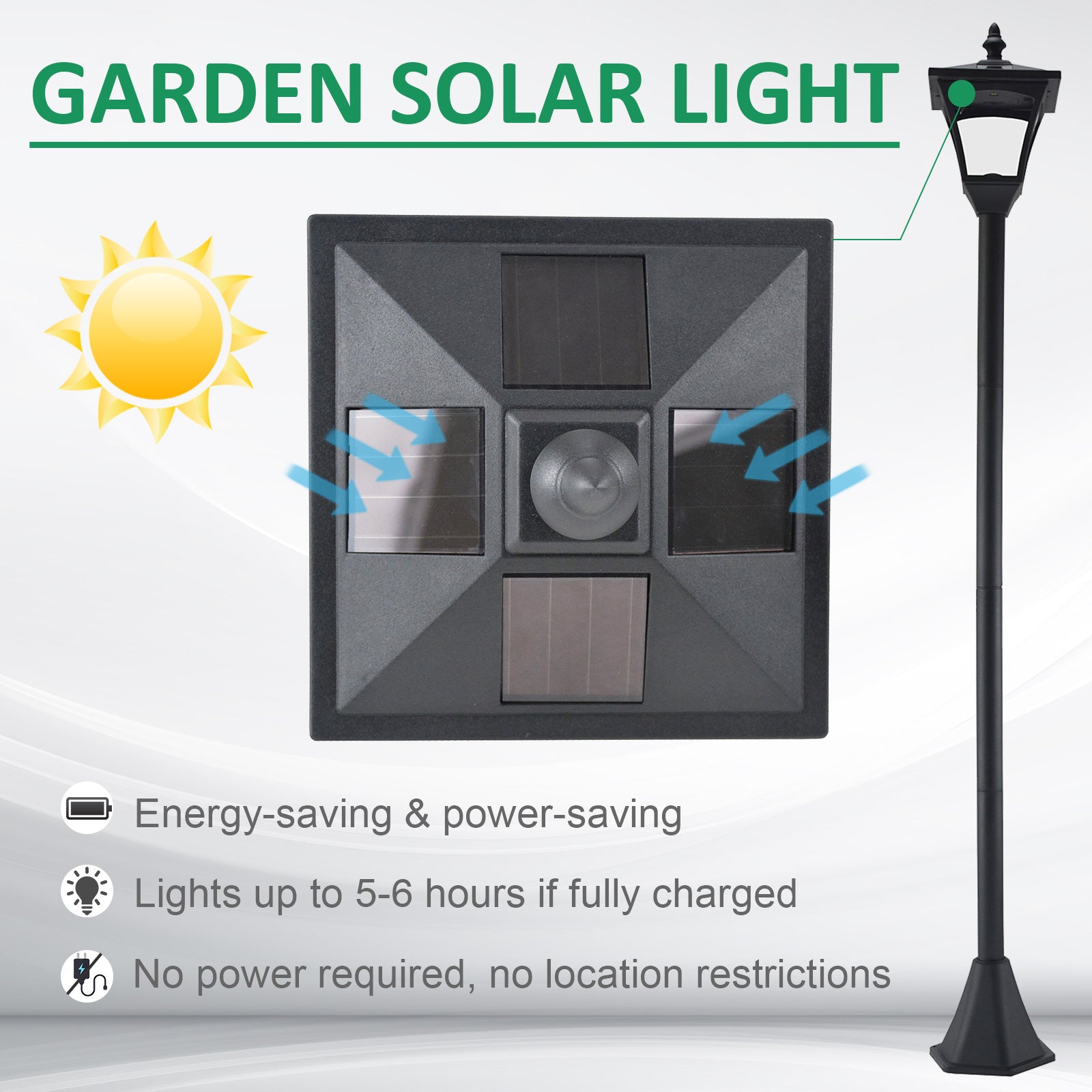 Outsunny Set of 2 Outdoor Garden Solar Post Lamp Sensor Dimmable LED Lantern Bollard IP44 Energy-saving 1.2M Tall, Black - North Peak Garden Furniture