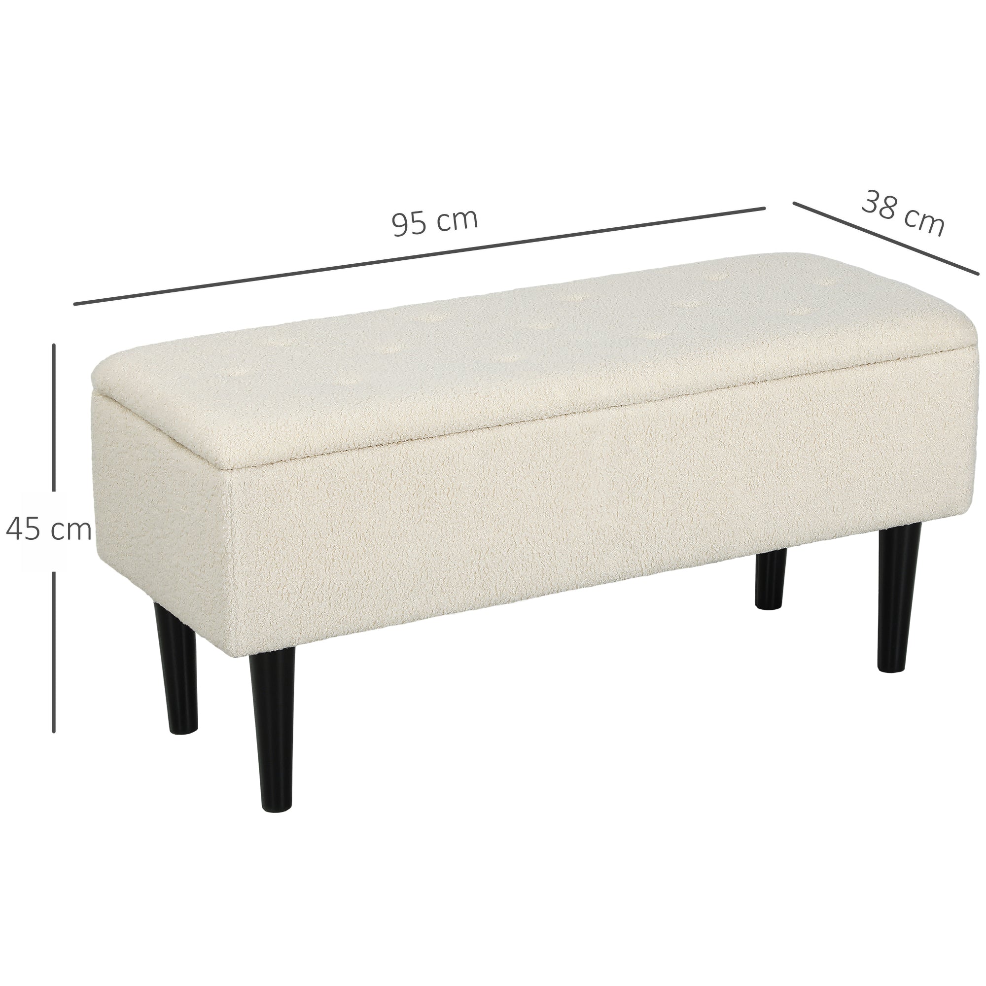 HOMCOM 47L Teddy Fleece Storage Ottoman - Cream - North Peak Garden Furniture