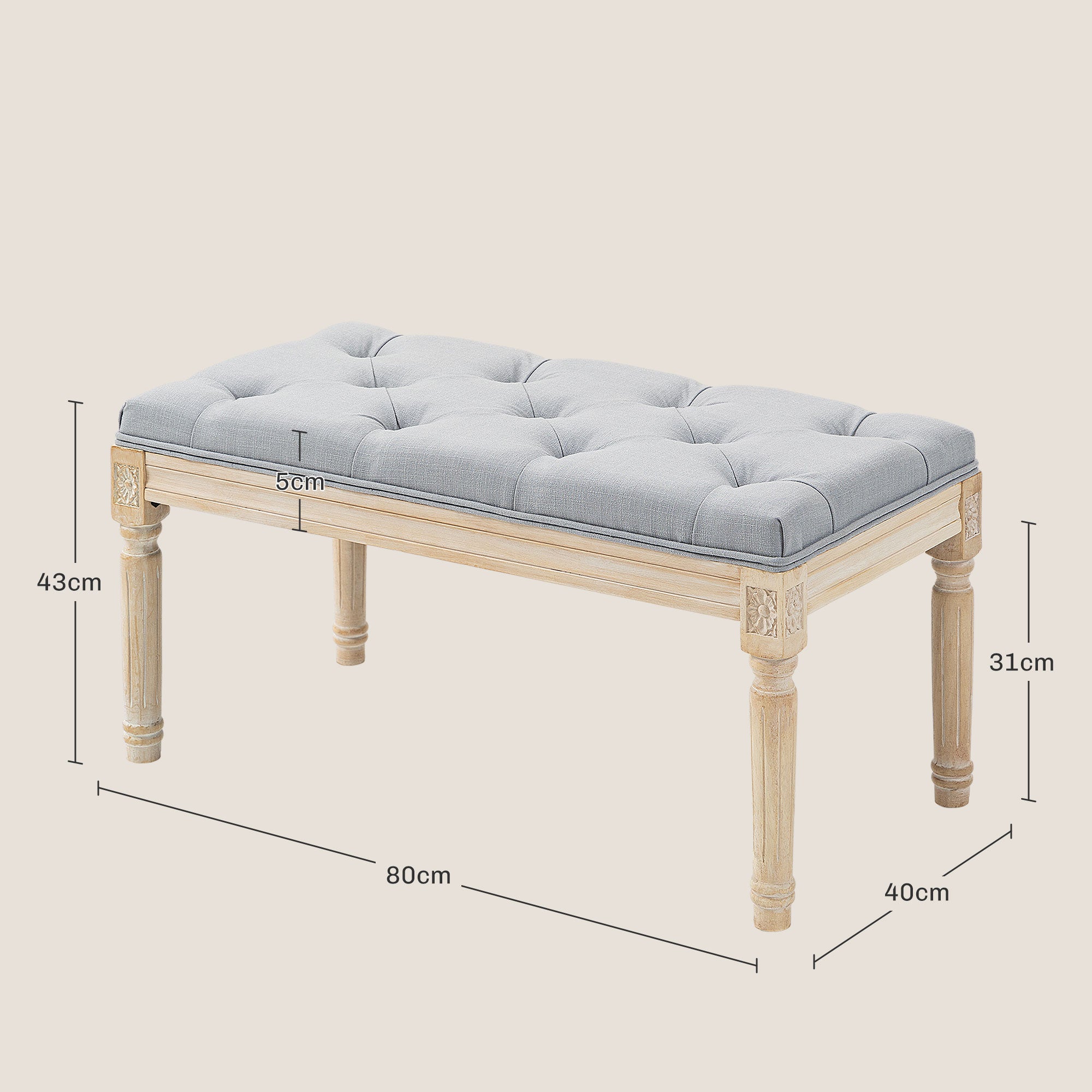 HOMCOM Vintage Wooden Bed End Bench - Light Grey - North Peak Garden Furniture