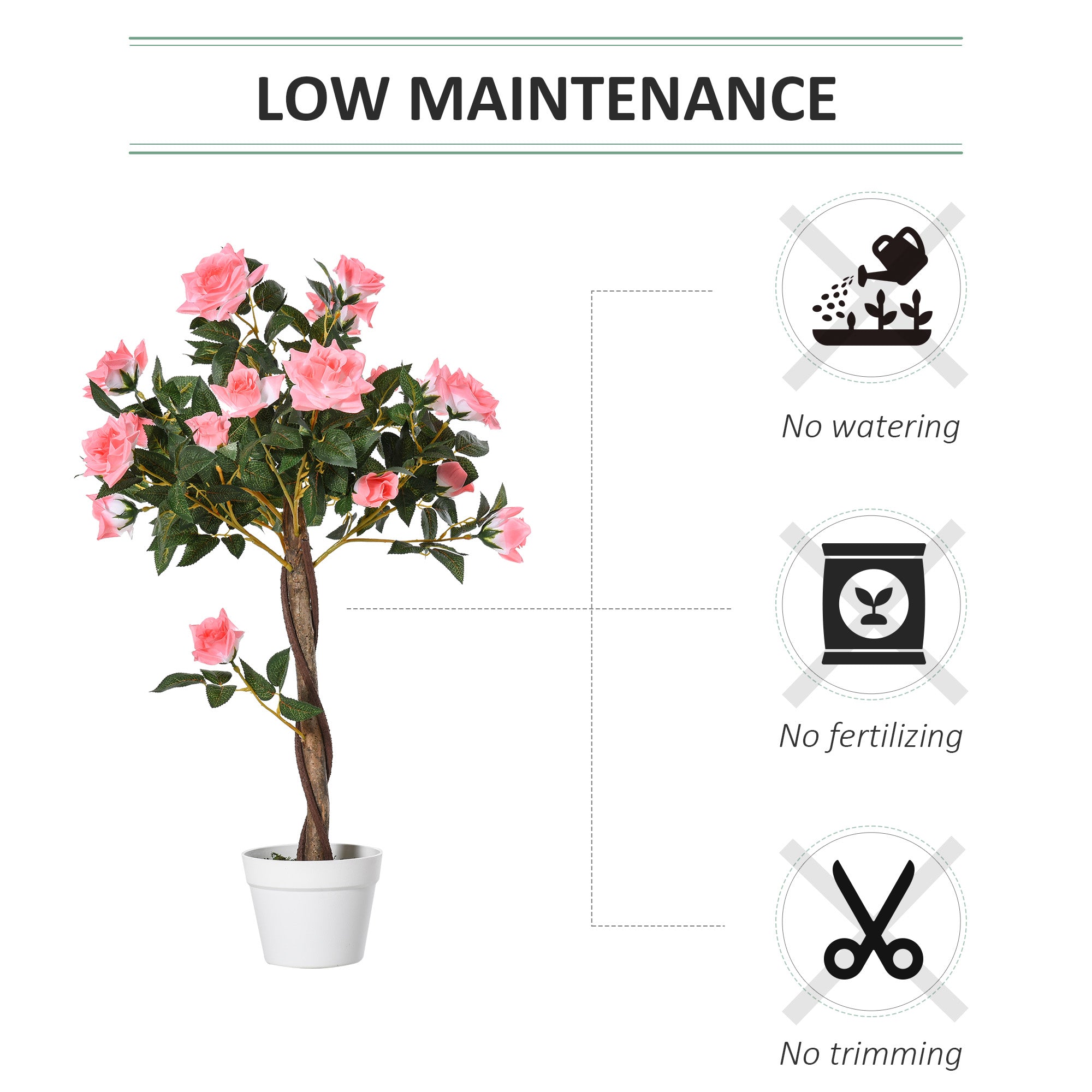 Outsunny Set of 2 Artificial Plants Pink Rose Floral in Pot, Fake Plants for Home Indoor Outdoor Decor, 90cm - North Peak Garden Furniture