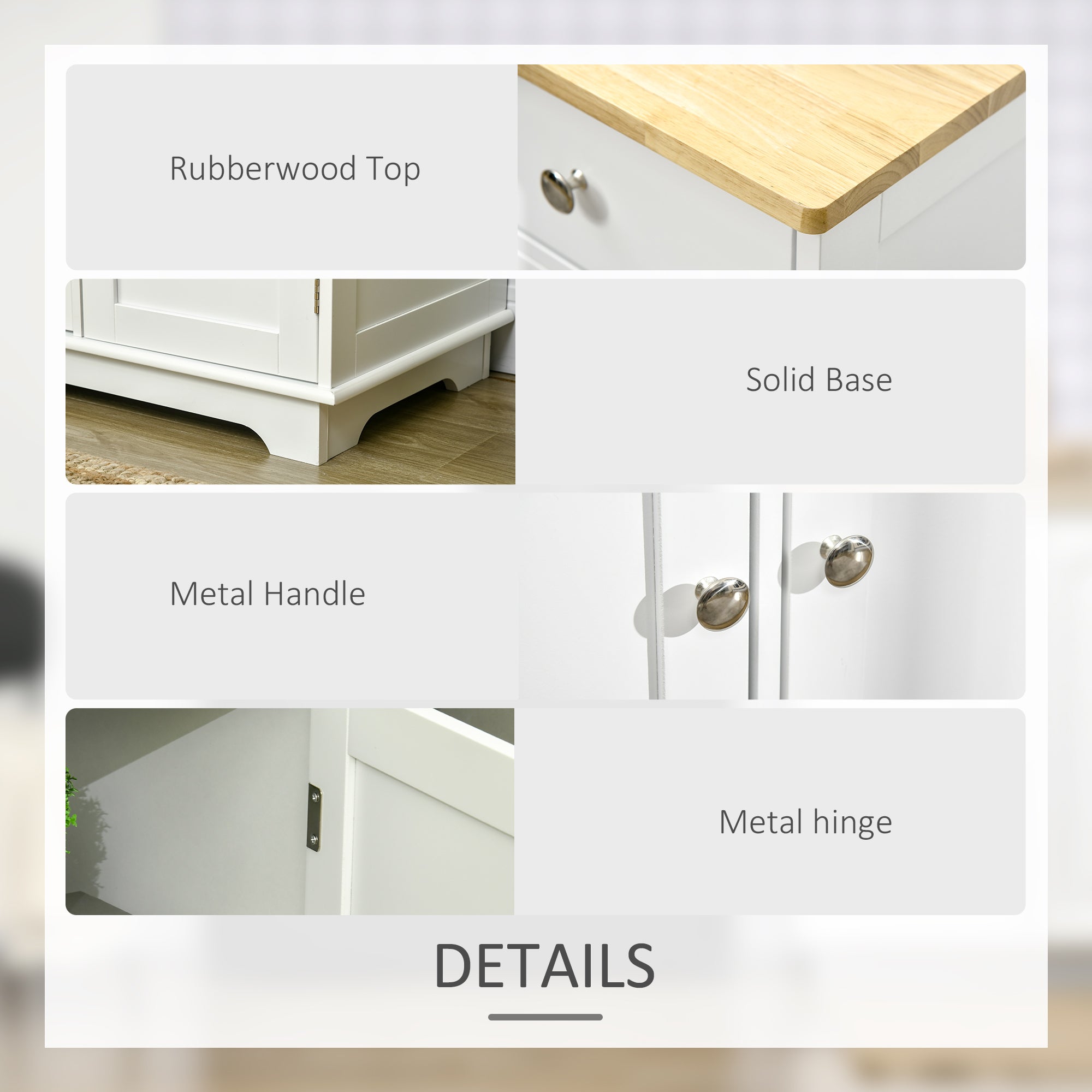 HOMCOM Modern Sideboard with Rubberwood Top, Buffet Cabinet with Storage Cabinets, Drawers and Adjustable Shelves for Living Room, Kitchen, White - North Peak Garden Furniture