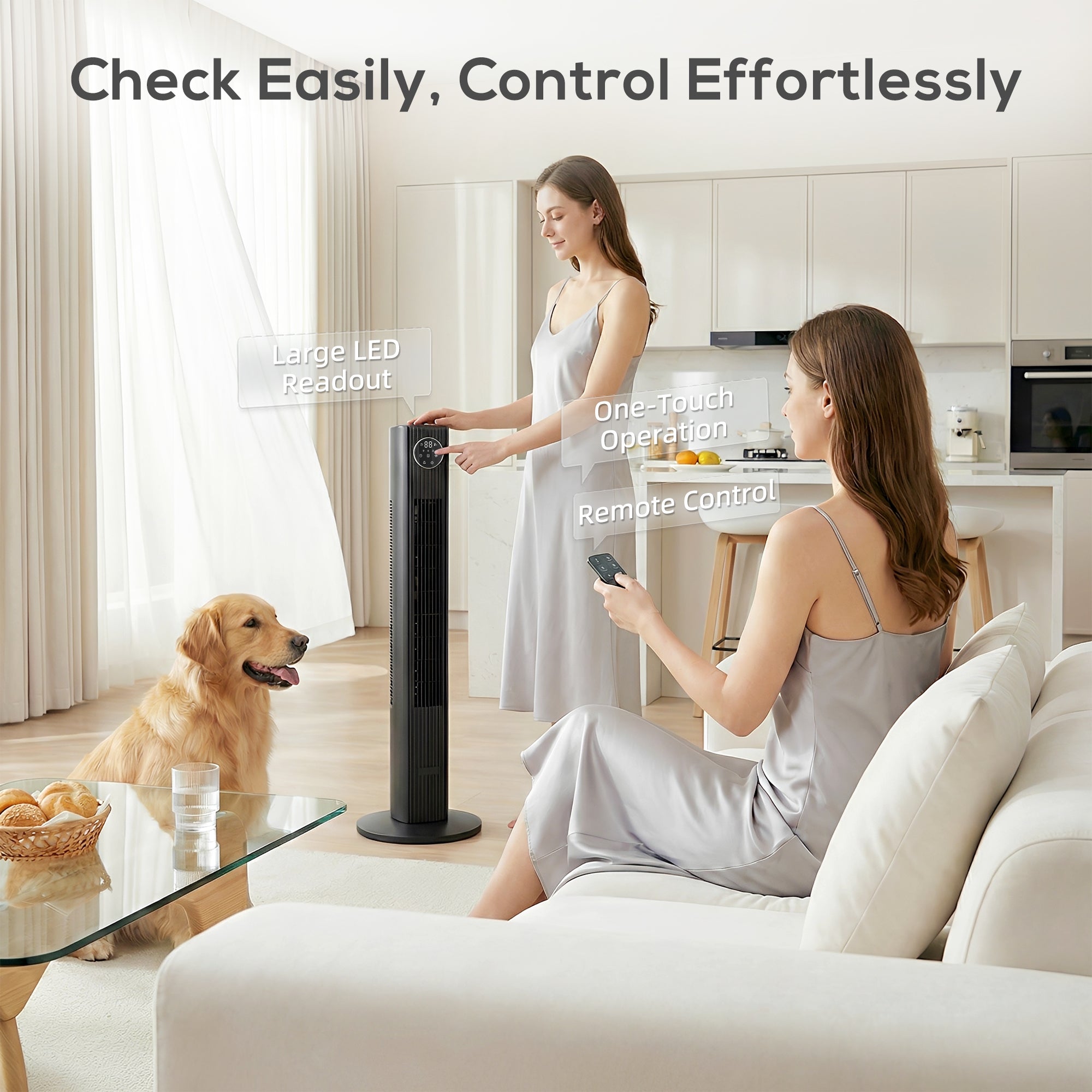 HOMCOM 28dB Tower Fan for Bedroom, 26 ft/s Velocity Standing Cooling Fan with 80° Oscillating, 12 Speeds, LED Display, 4 Modes, 12H Timer, Remote Control, 36 inch, Black