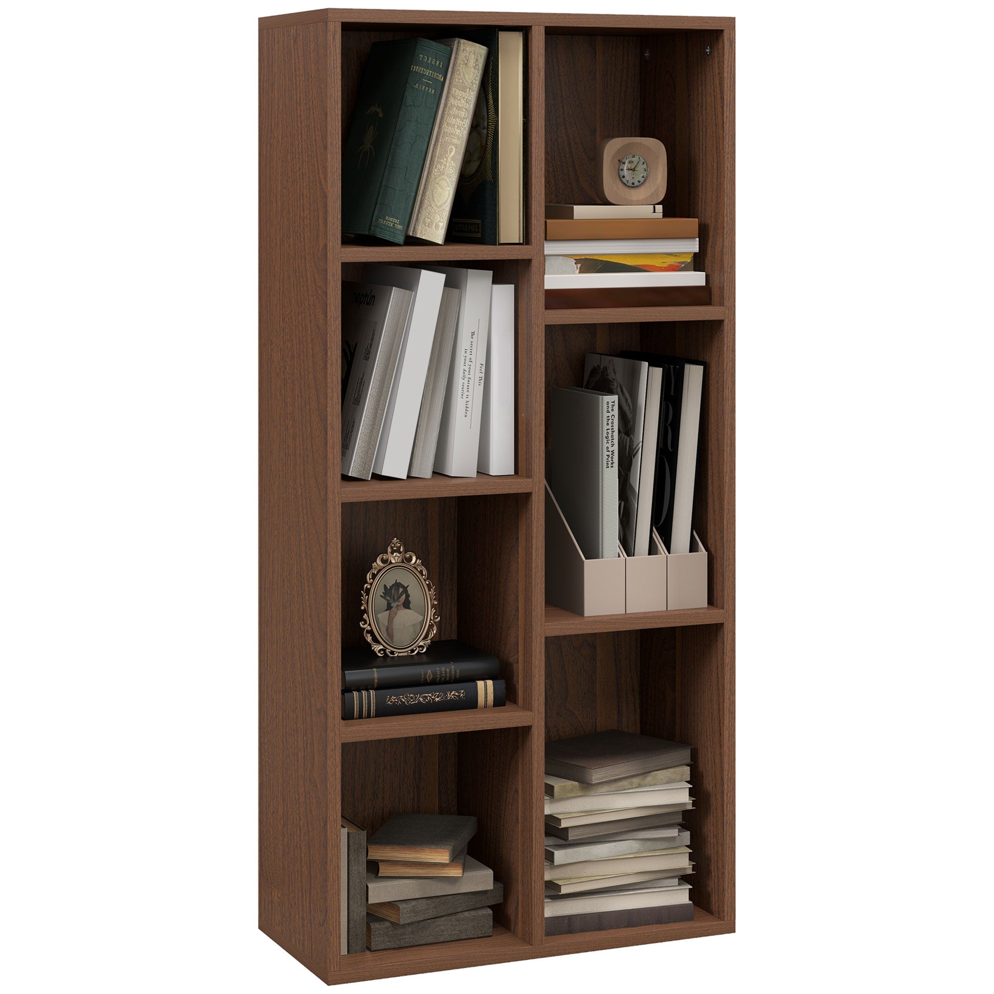 HOMCOM Seven-Cube Bookcase - Walnut Wood Effect - North Peak Garden Furniture