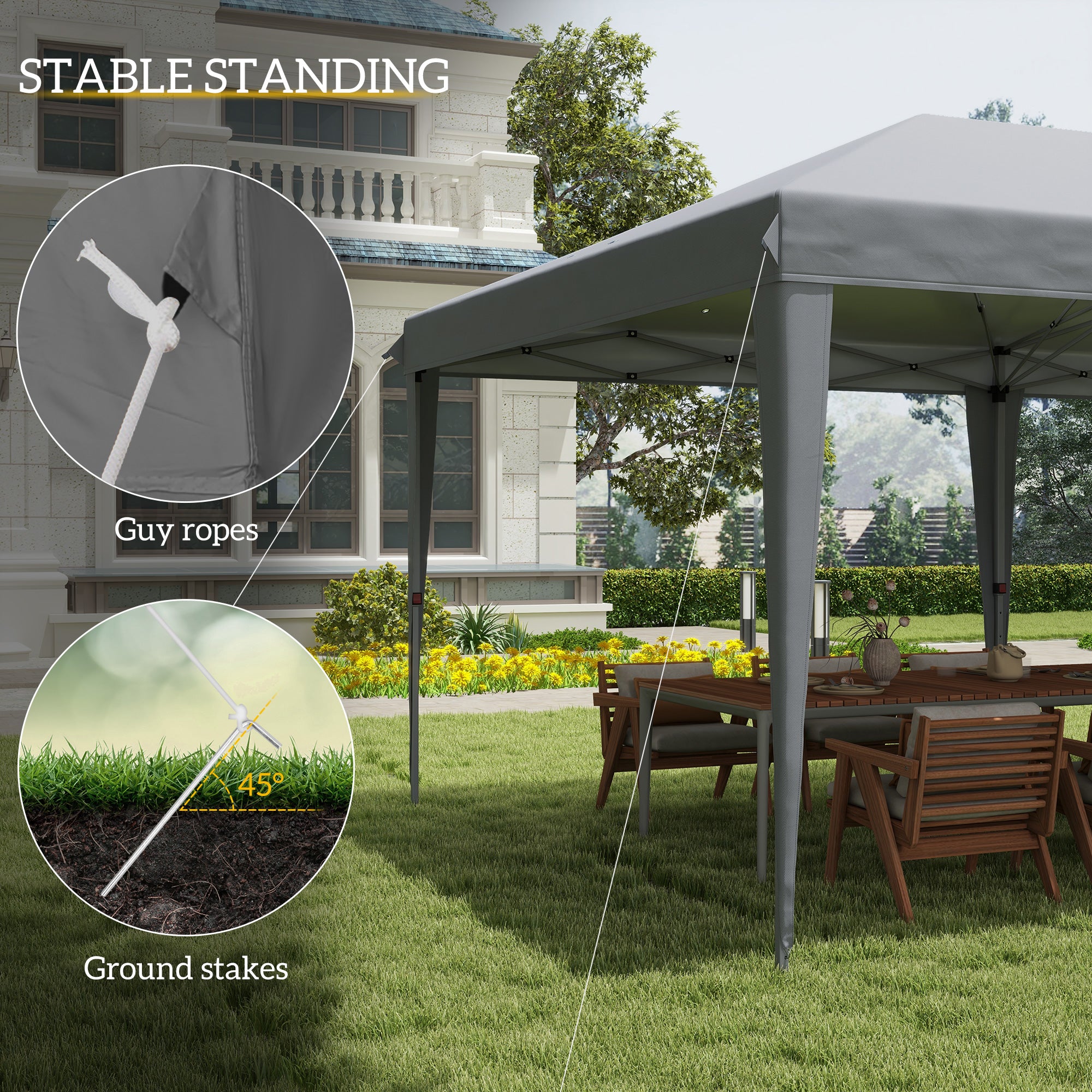 Outsunny 3 x 6 m Pop Up Gazebo, Foldable Canopy Tent, Height Adjustable Wedding Awning Canopy w/ Carrying Bag, Grey - North Peak Garden Furniture