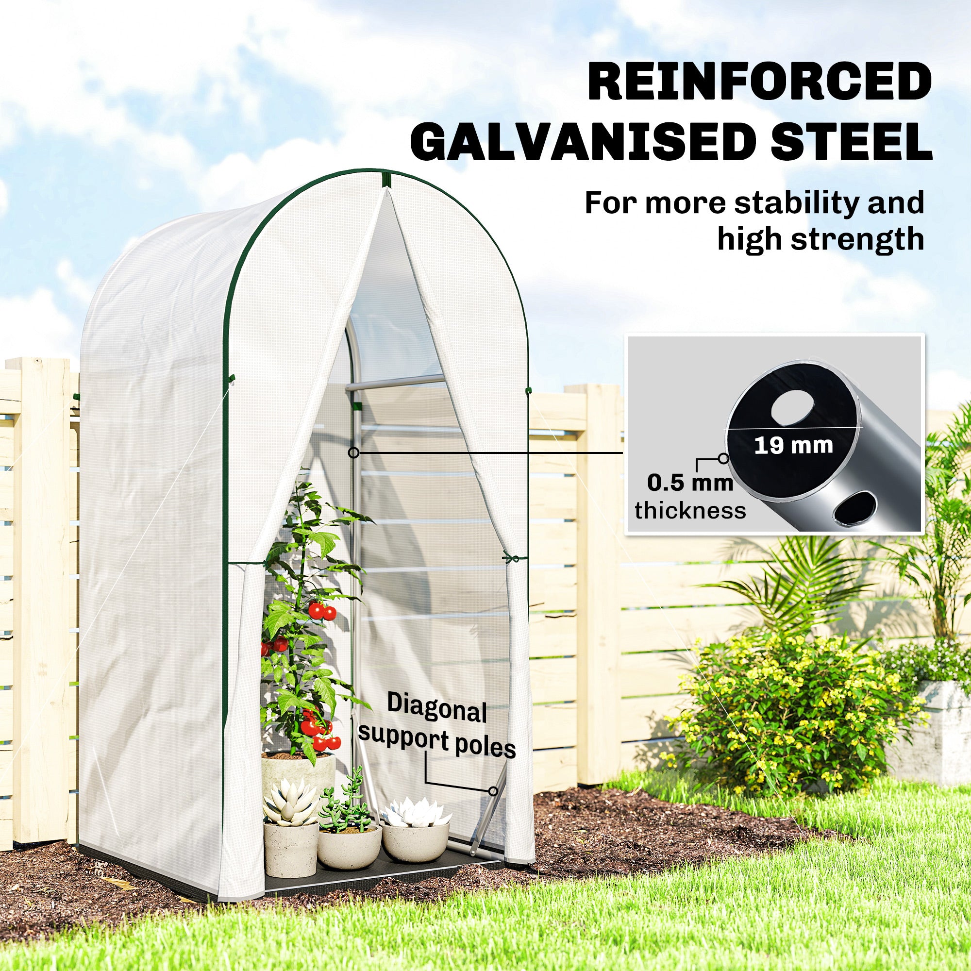 Outsunny Mini Greenhouse, Portable Green House with Roll-Up Door, PE Base, Small Greenhouse, 100 x 100 x 195 cm, White