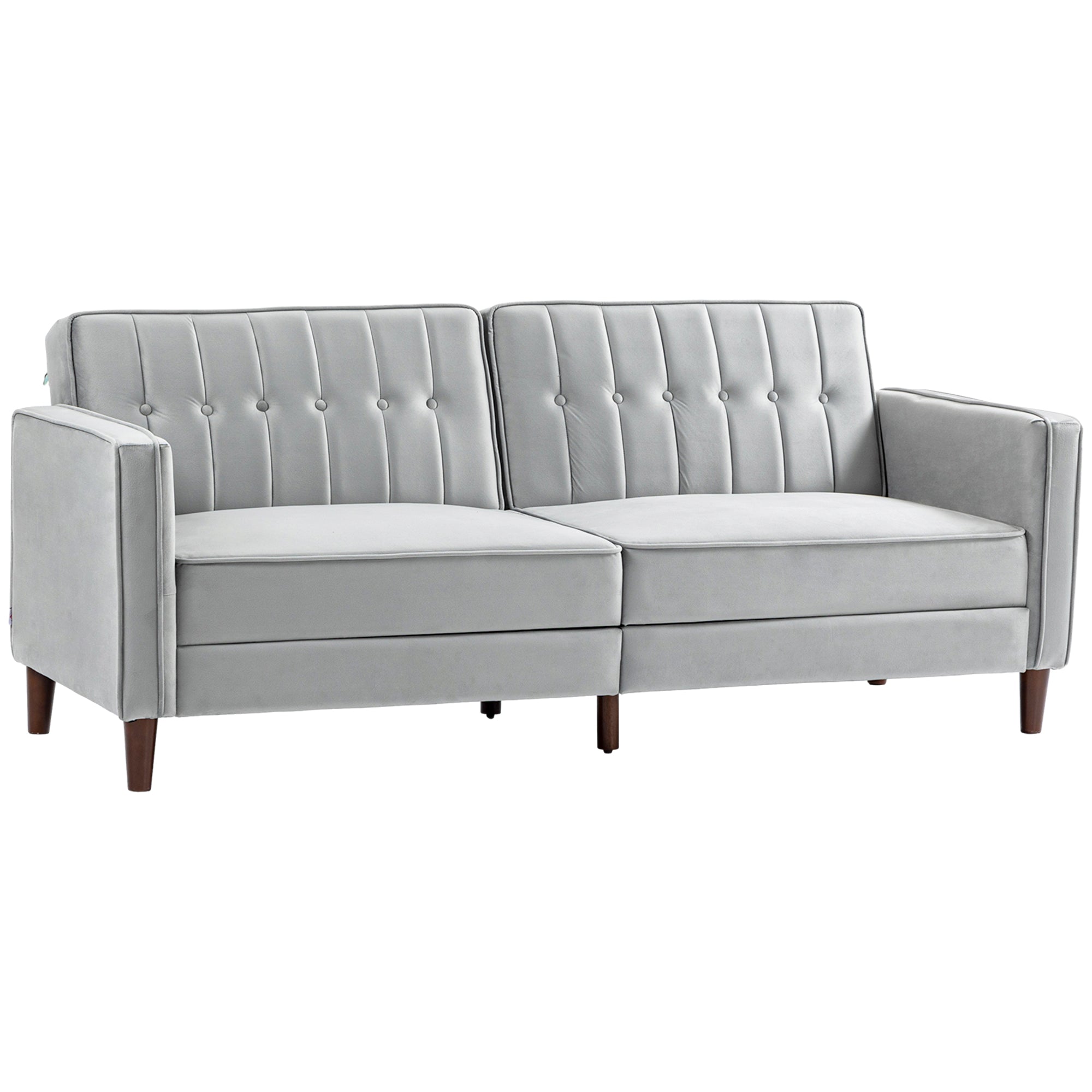 HOMCOM Modern Convertible Sofa Futon Velvet-Touch Tufted Couch Compact Loveseat with Adjustable Split Back, Light Grey - North Peak Garden Furniture