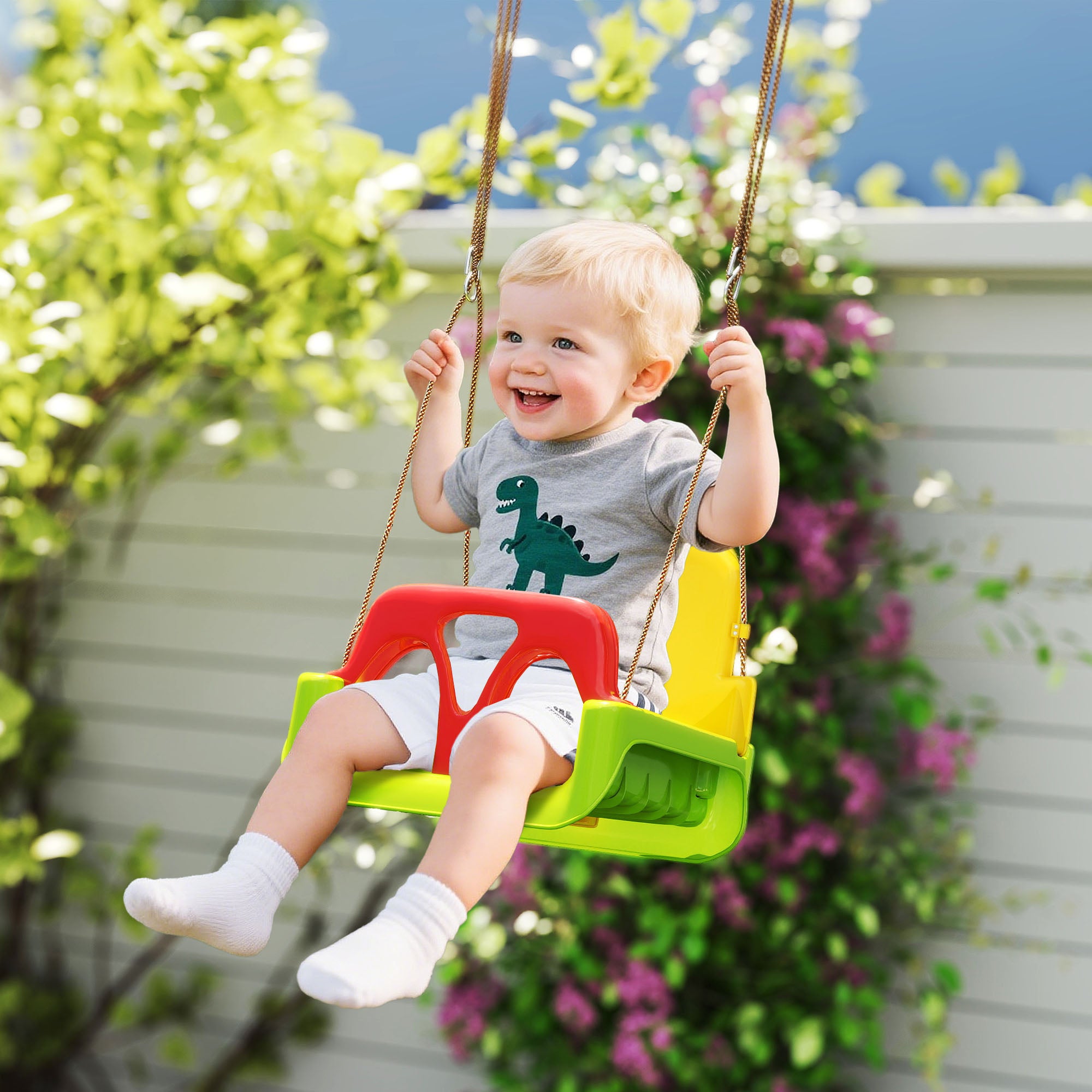 Outsunny 3 in 1 Detachable Kids Swing Seat with Safety Belt, Adjustable Rope for Indoor, Outdoor, Playground, Garden, Green