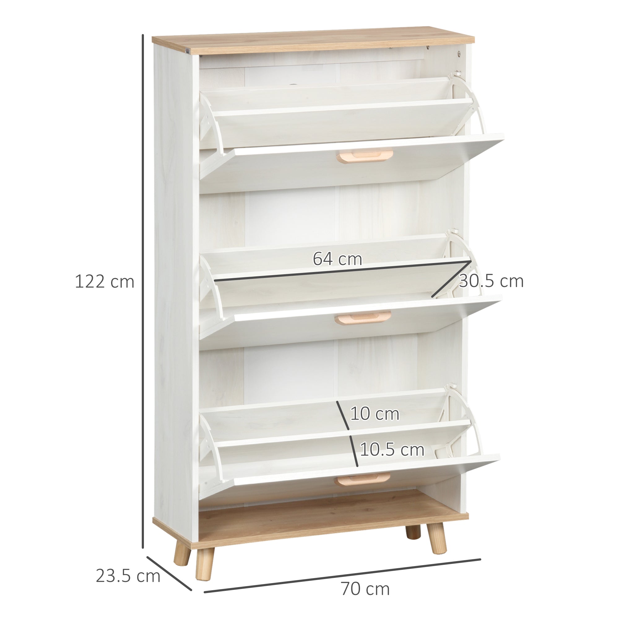 HOMCOM Narrow Shoe Cabinet, Slim Shoe Storage Cabinet with 3 Flip Drawers and Adjustable Shelves, 12 Pair of Shoes Organizer for Hallway, Entryway, Cream White - North Peak Garden Furniture