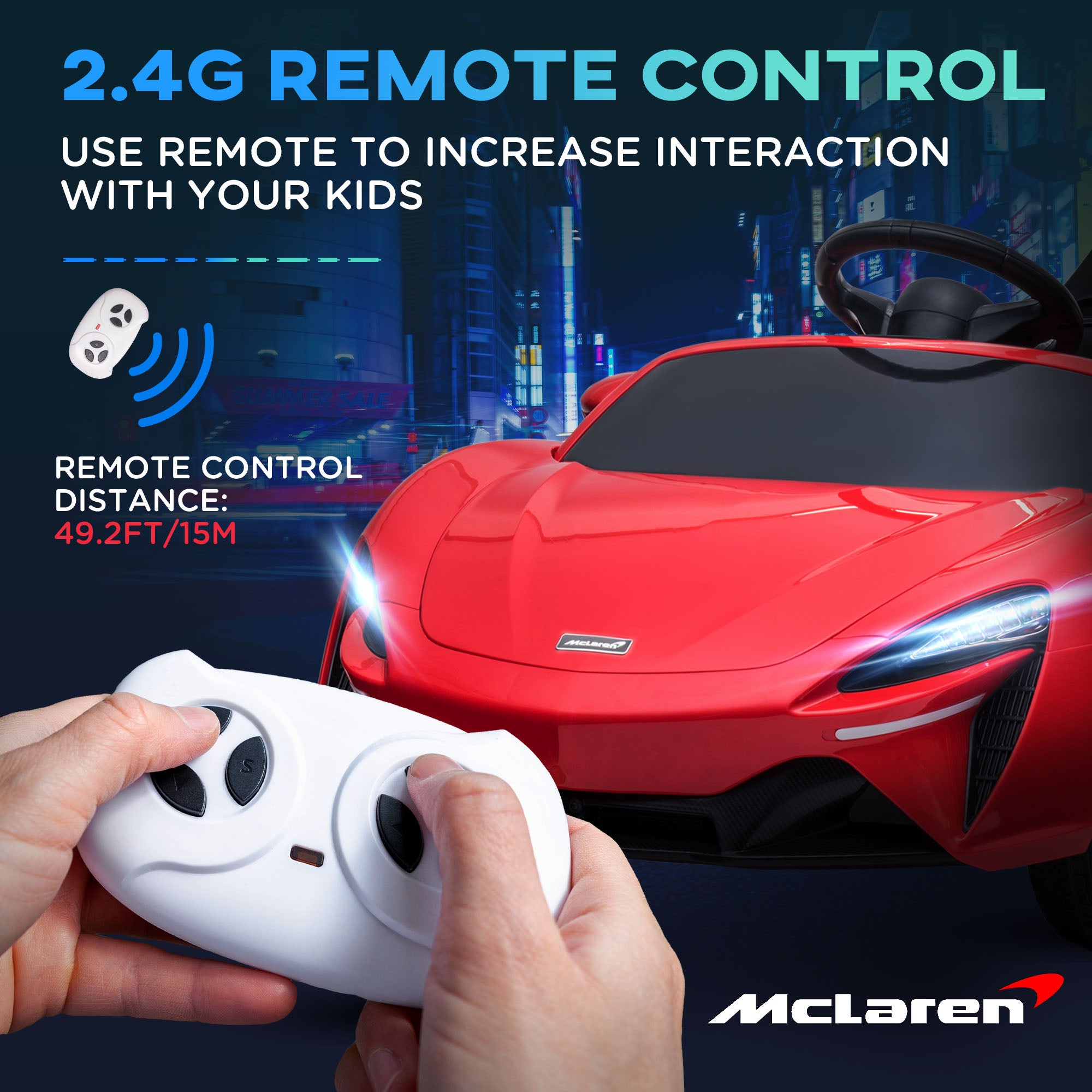 HOMCOM McLaren Licensed Kids Electric Ride-On Car, with Remote Control - Red - North Peak Garden Furniture