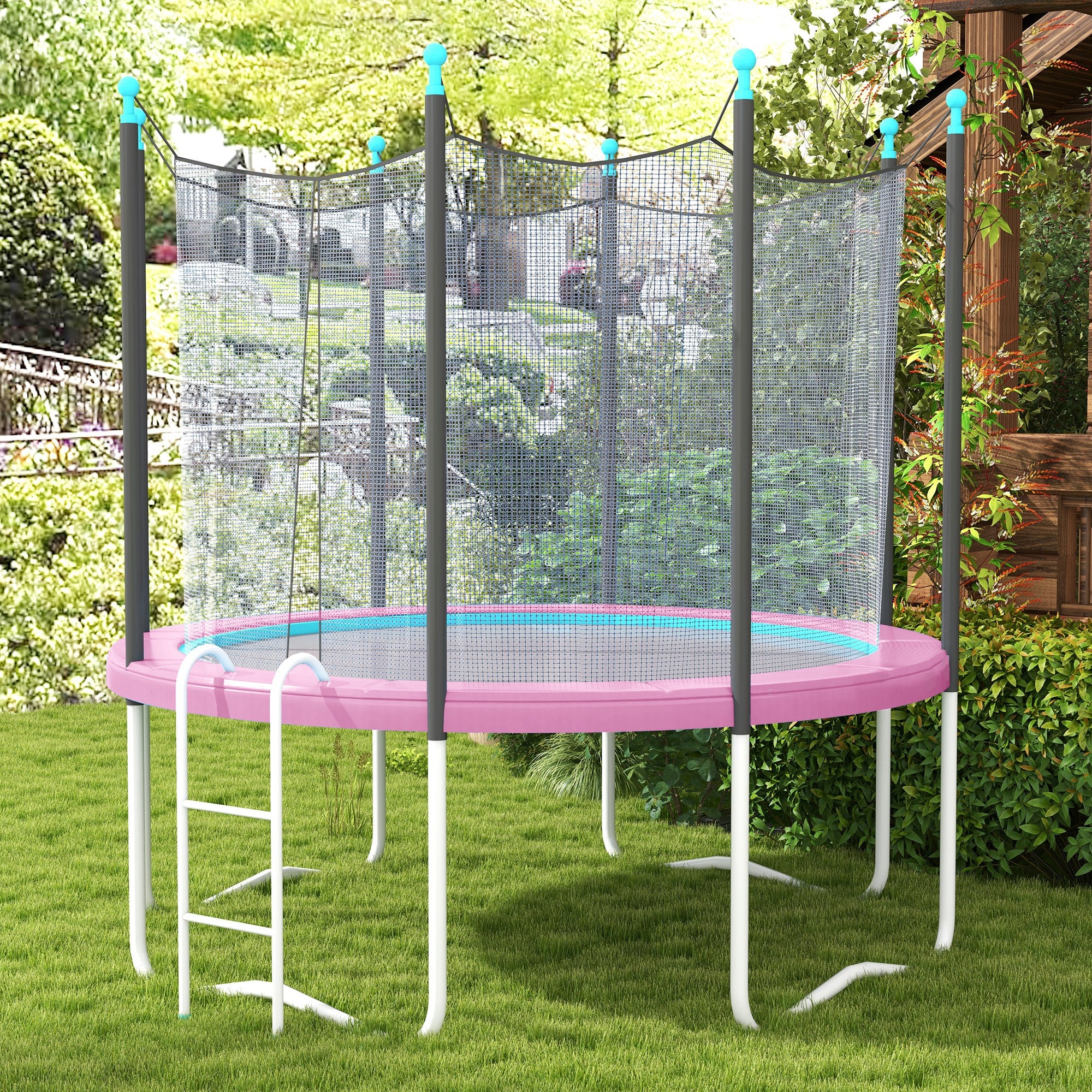 SPORTNOW 12FT Trampoline Spring Cover, Plastic Trampoline Pad Replacement with Elastic Cord, Waterproof, UV Resistant and Tear-Resistant, All-Weather Trampoline Accessories, Pink - North Peak Garden Furniture