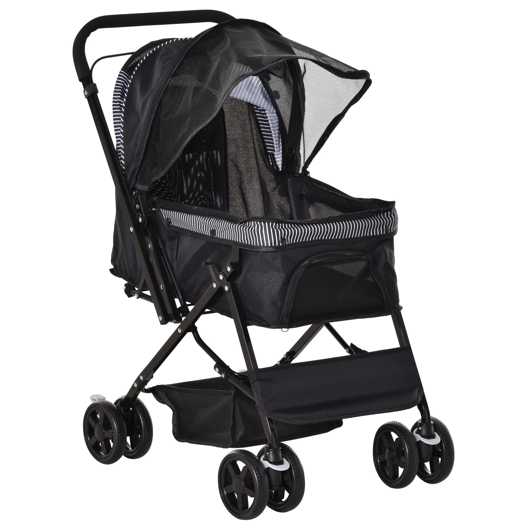 PawHut Pet Stroller Pushchair Foldable Travel Dog Cat Carriage w/ Reversible Handle Brake Basket
