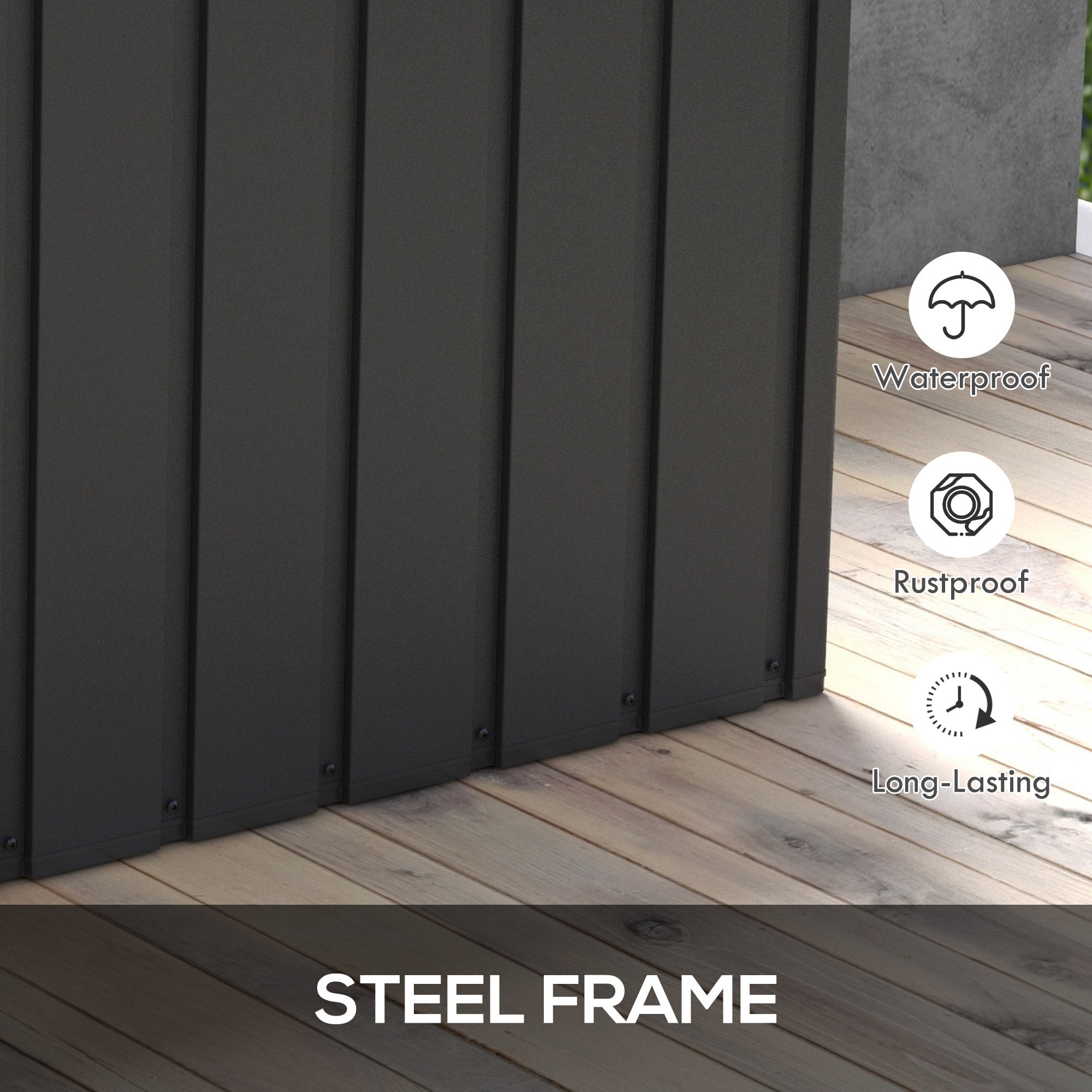 Outsunny 450L Galvanised Steel Garden Storage Box, with Wheels - Dark Grey - North Peak Garden Furniture