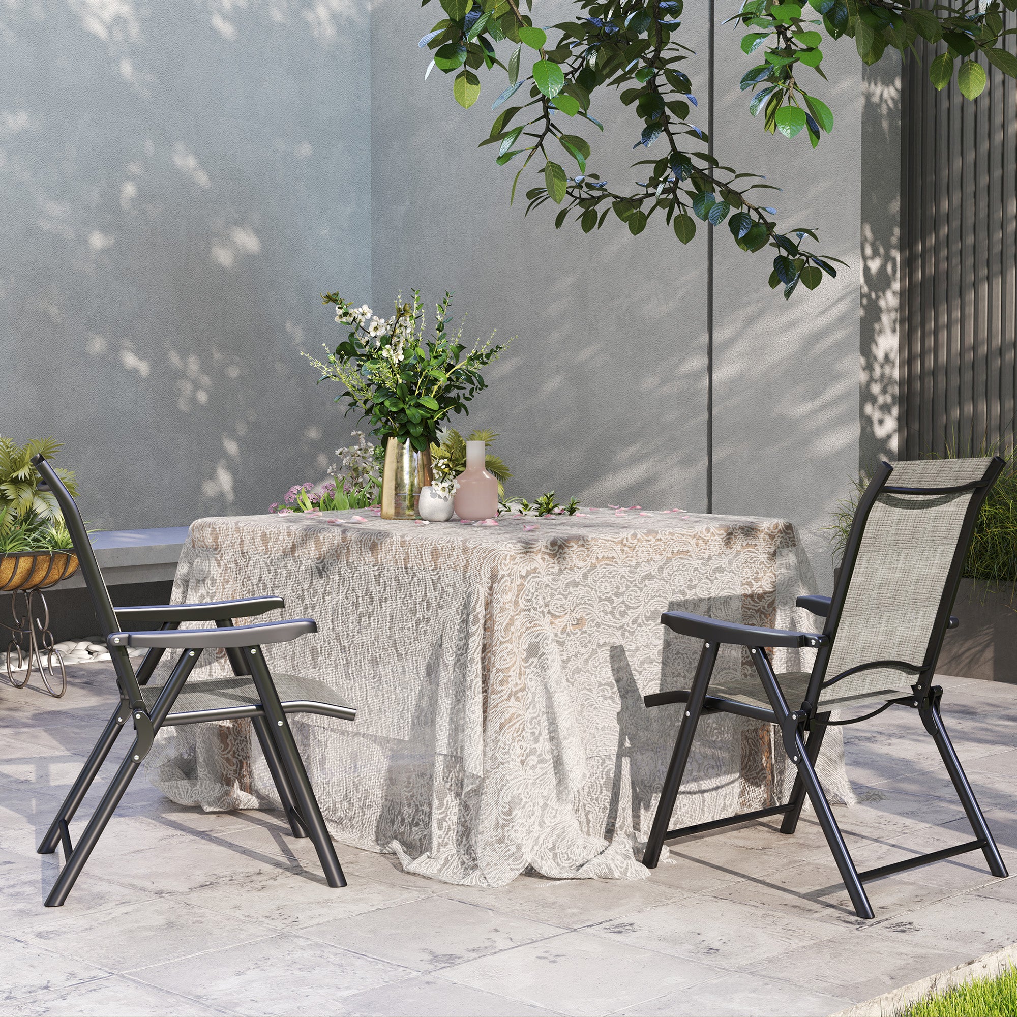 Outsunny Set of Two Folding Outdoor Chairs - Black/Grey - North Peak Garden Furniture