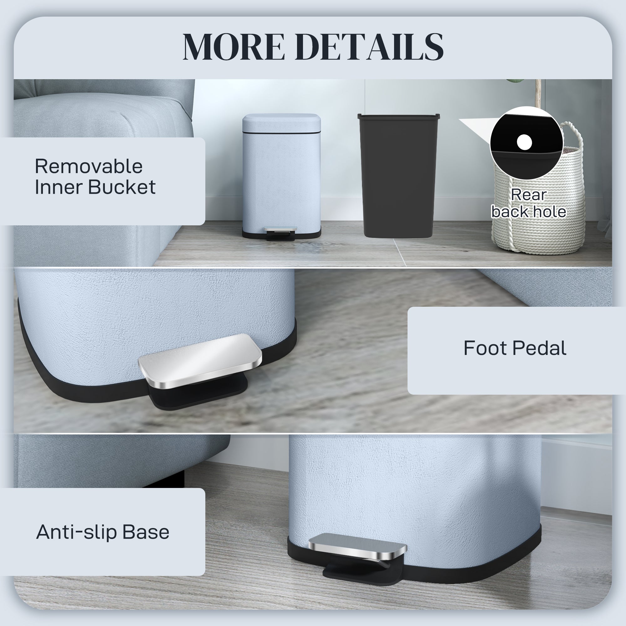 HOMCOM 12L Modern Boxy Metal Home Kitchen Bin - Light Blue - North Peak Garden Furniture