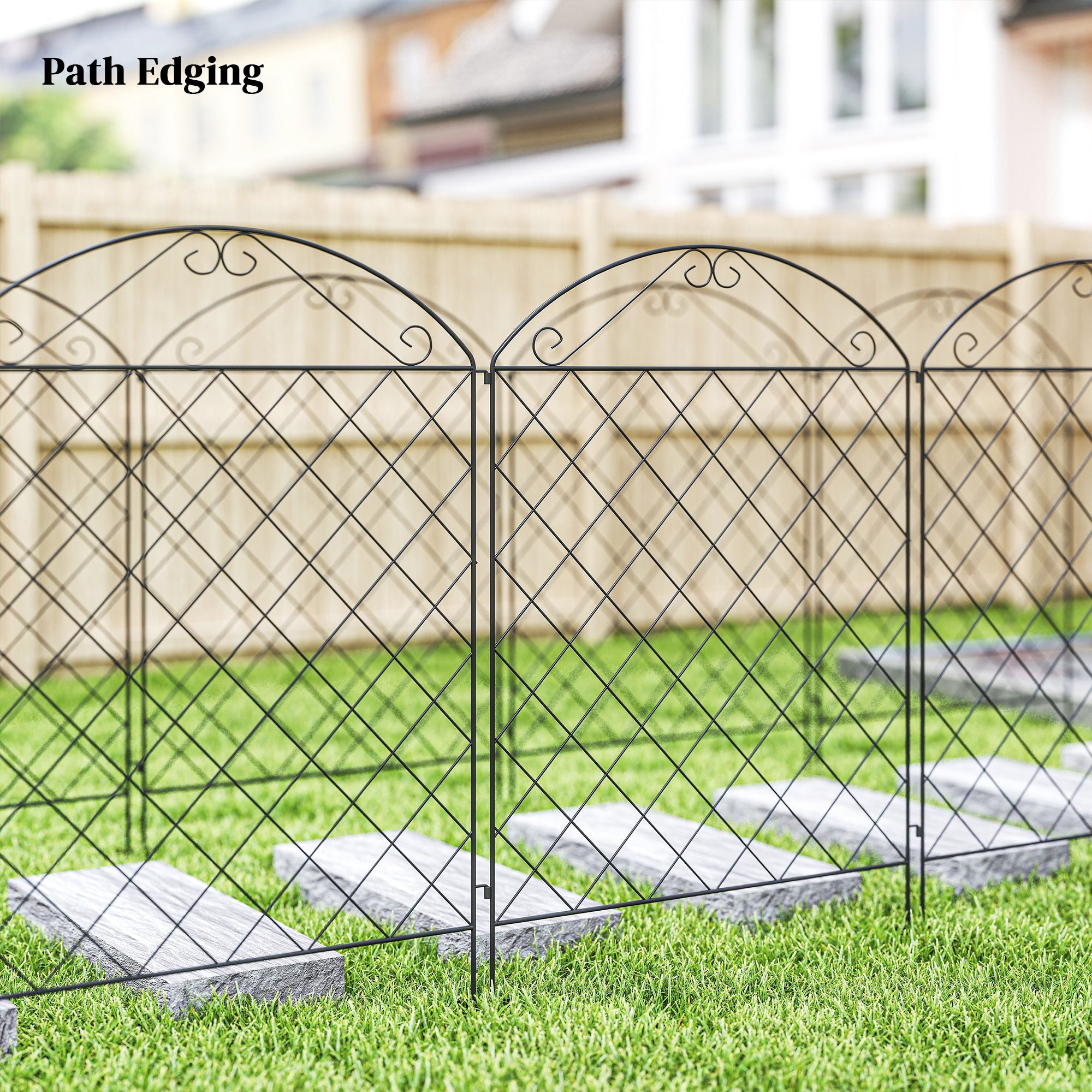 Outsunny Decorative Garden Fencing, 43in x 11.5ft Outdoor Picket Fence Panels, 4PCs Rustproof Metal Wire Landscape Flower Bed Border Edging Animal Barrier, Black