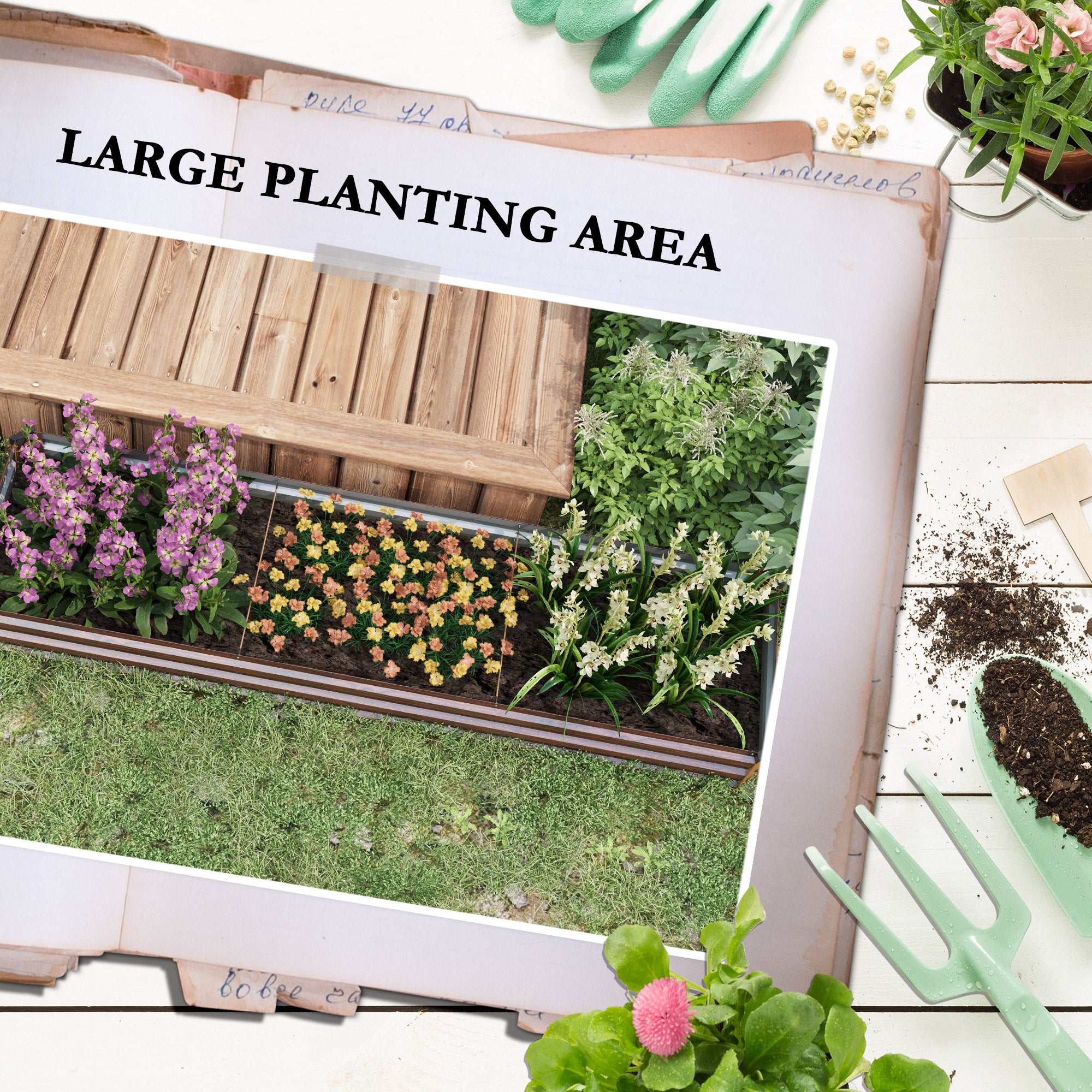 Outsunny 60 x 240cm Galvanised Steel Planter, with Open Bottom, Brown