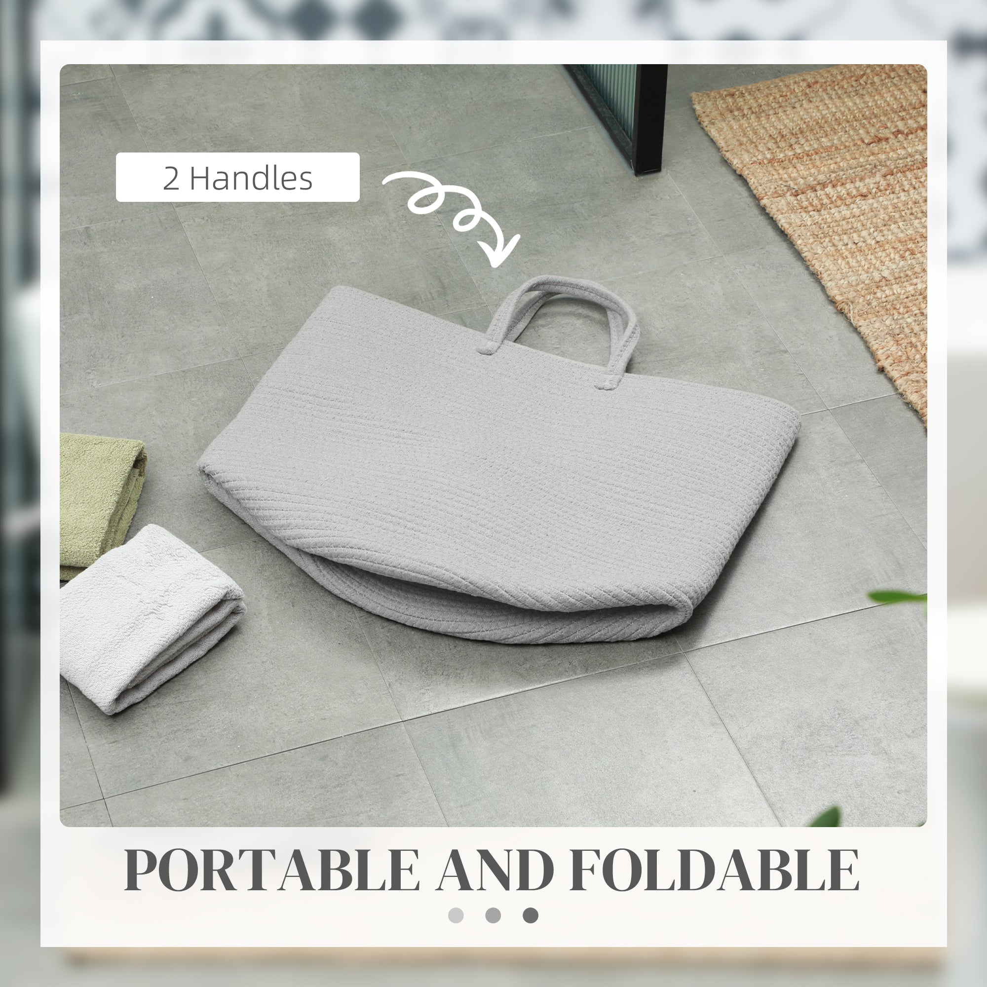 HOMCOM 36L Cotton Rope Laundry Basket, with Handles - Grey - North Peak Garden Furniture