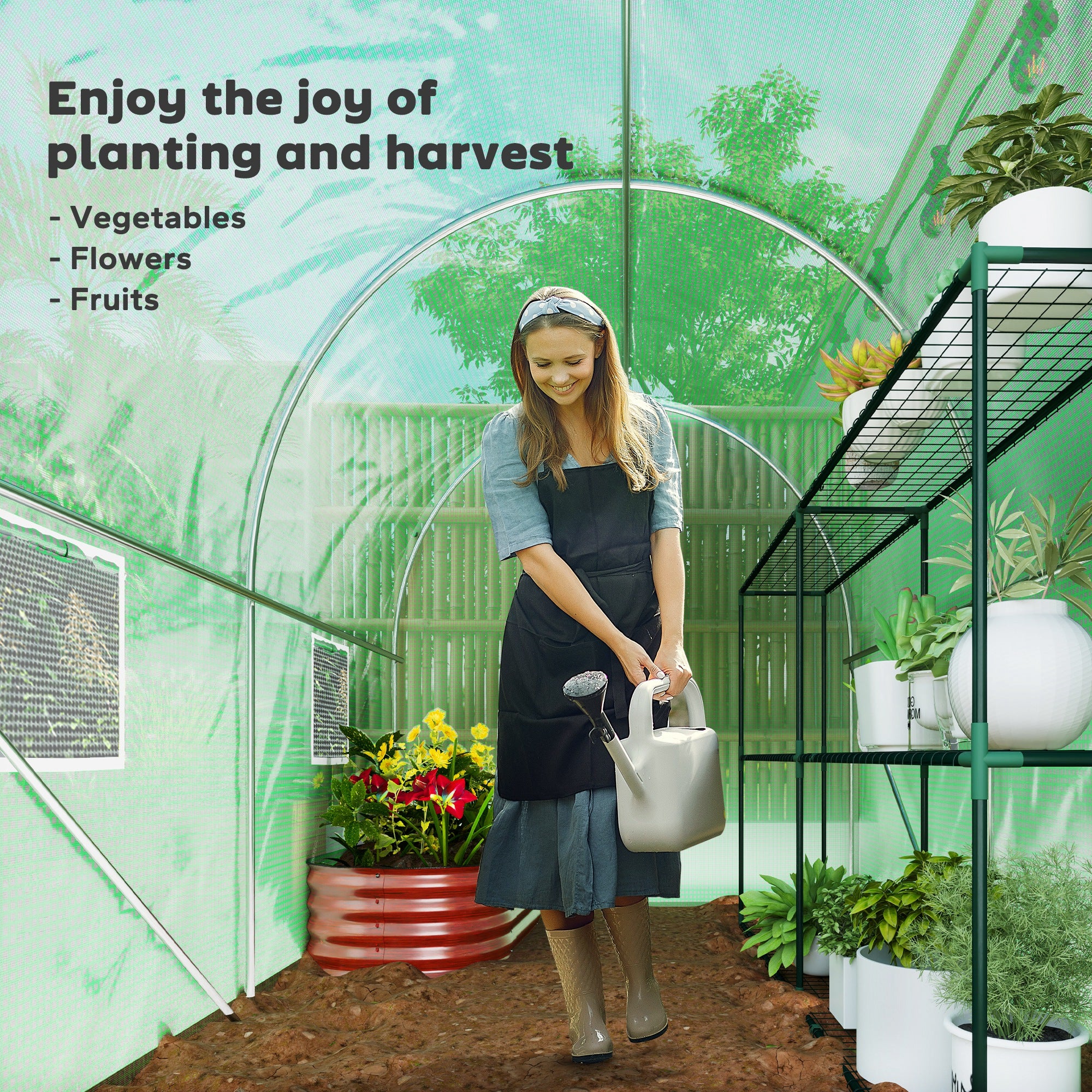 Outsunny 300 x 195cm Walk-In Tunnel Greenhouse - Green - North Peak Garden Furniture
