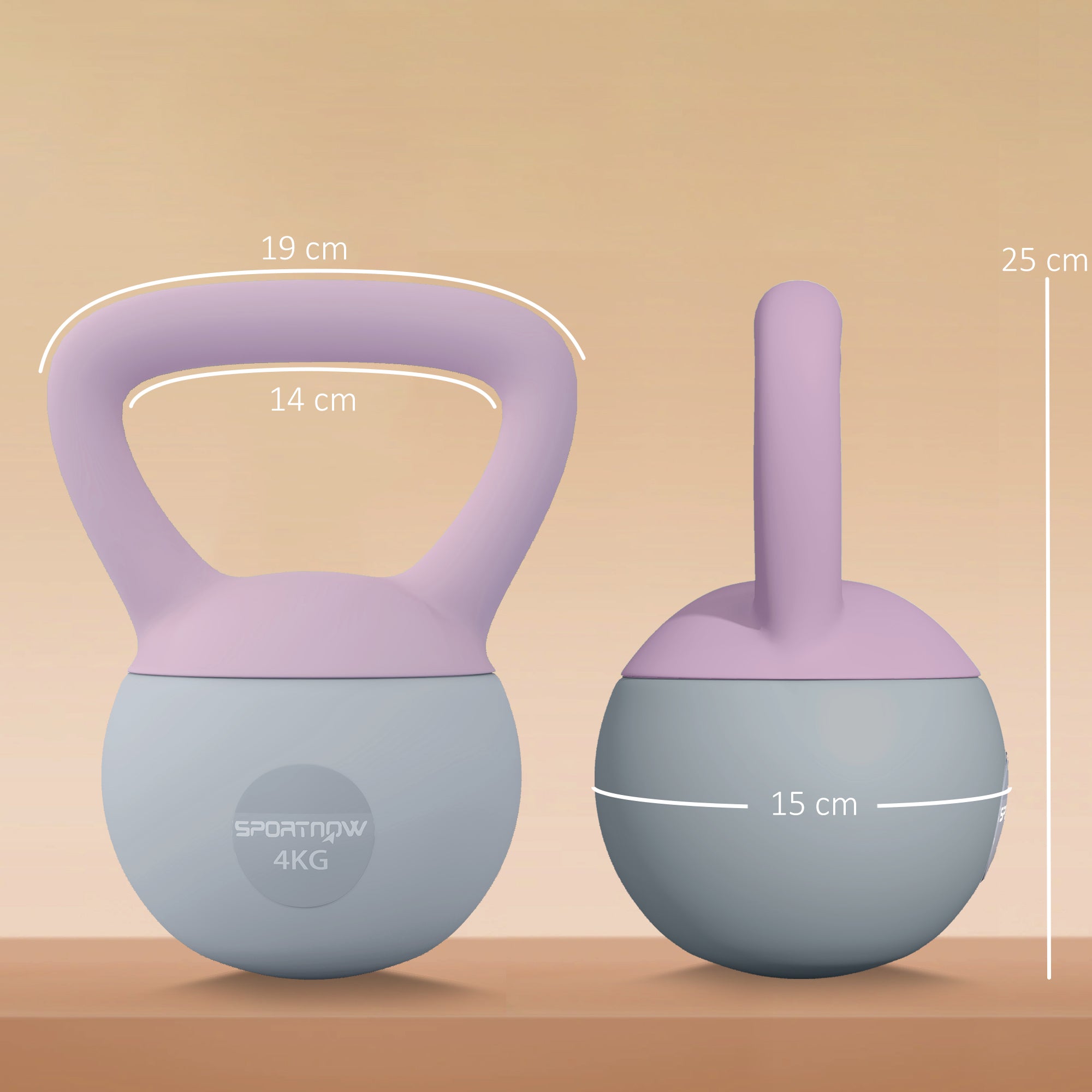 SPORTNOW Soft Kettlebell, 4kg Kettle Bell with Non-Slip Handle for Home Gym Weight Lifting and Strength Training, Purple and Grey - North Peak Garden Furniture