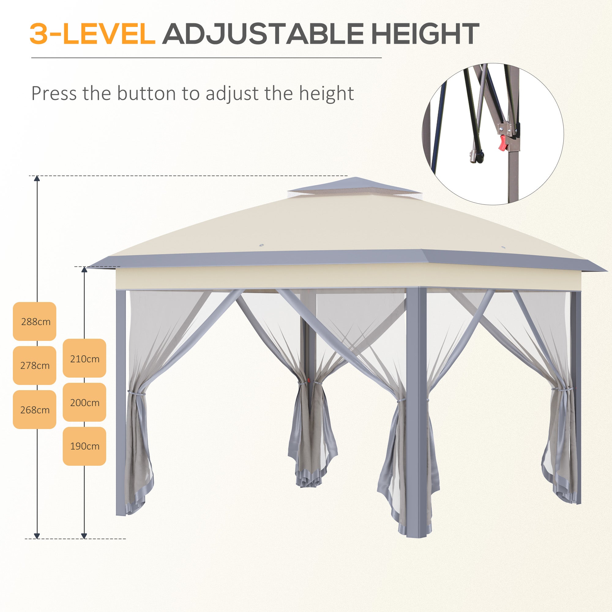 Outsunny 330cm x 330cm Pop Up Canopy, Double Roof Foldable Canopy Tent with Zipped Mesh Sidewalls, Height Adjustable and Carrying Bag, Event Tent for Patio Garden, Beige - North Peak Garden Furniture