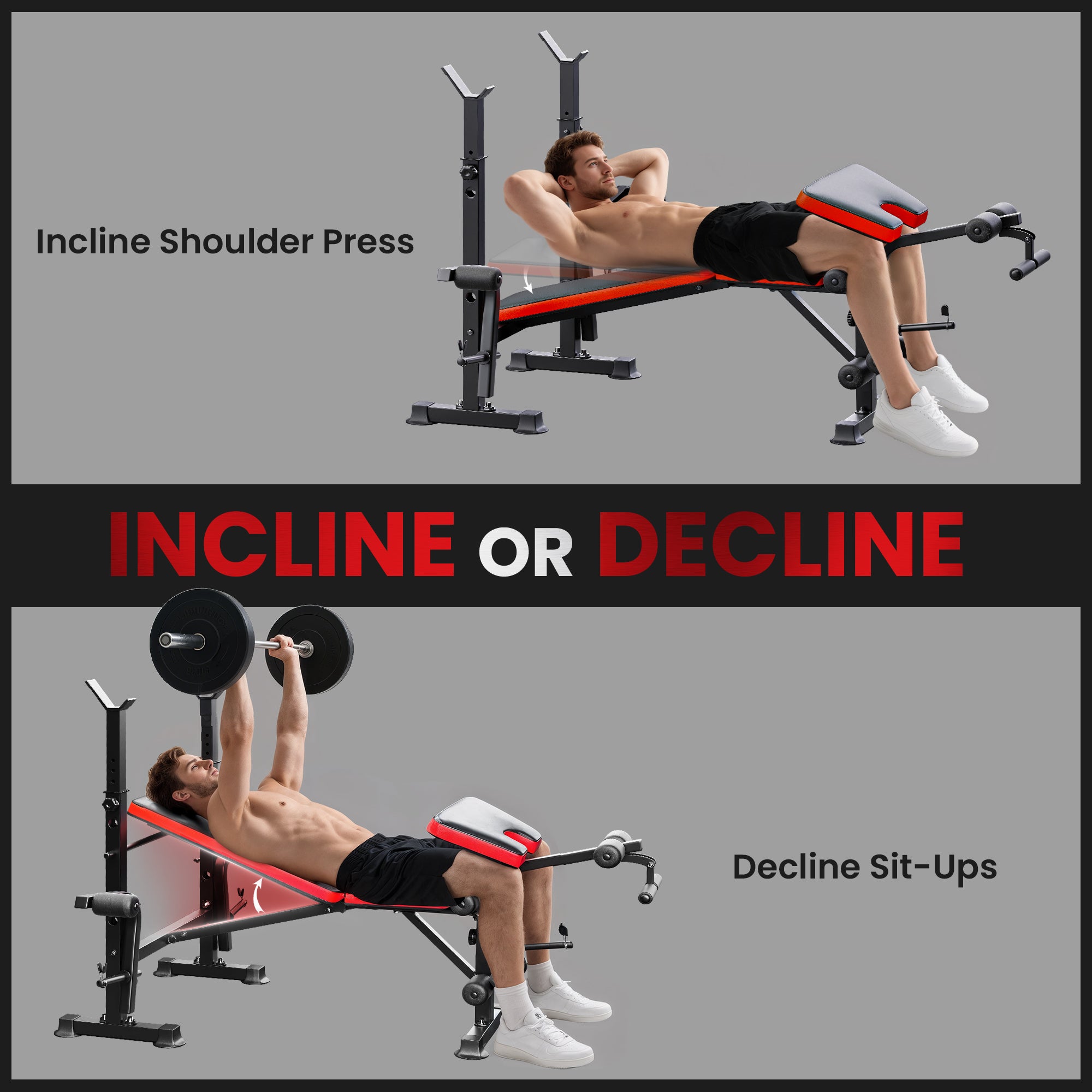 HOMCOM Adjustable Weight Bench with Leg Developer Barbell Rack for Weight Lifting and Strength Training Multifunctional Workout Station for Home Gym Fitness