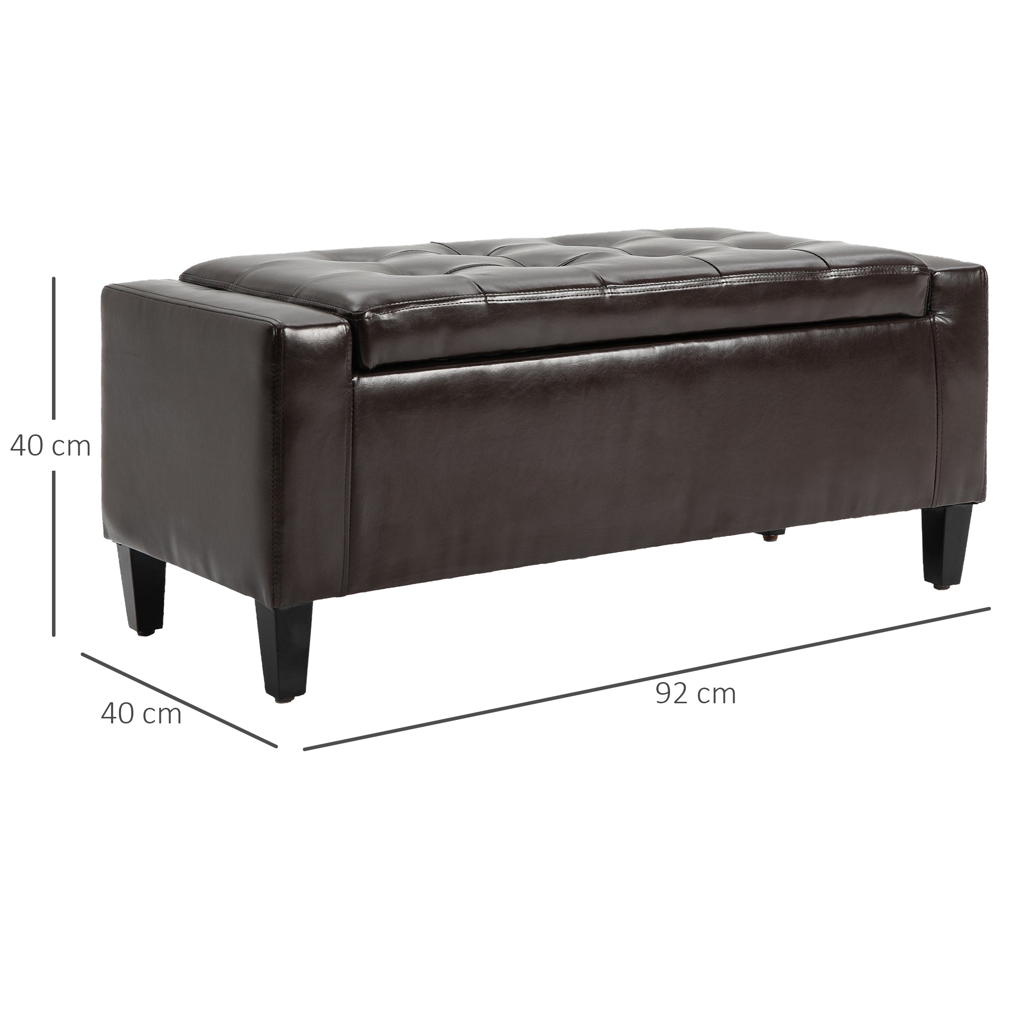 HOMCOM PU Leather Storage Ottoman Bench Storage Chest Tufted Ottoman Cube w/ Flipping Top 92L x 40W x 40H cm Brown - North Peak Garden Furniture