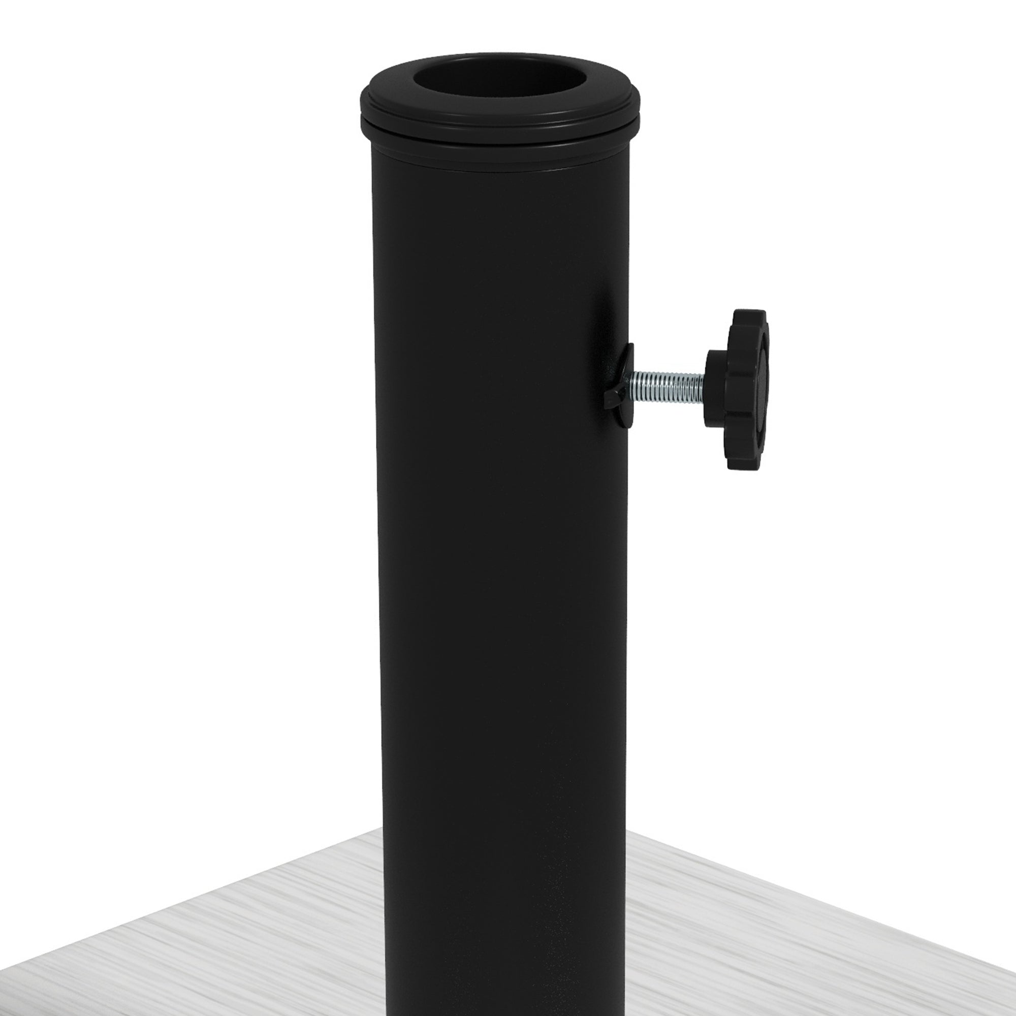 Outsunny 12kg Garden Parasol Base with Adjustable Foot Pad and Knob, Concrete Umbrella Stand with Wood Effect, Rectangular Parasol Holder for 38mm and 48mm Poles, White - North Peak Garden Furniture