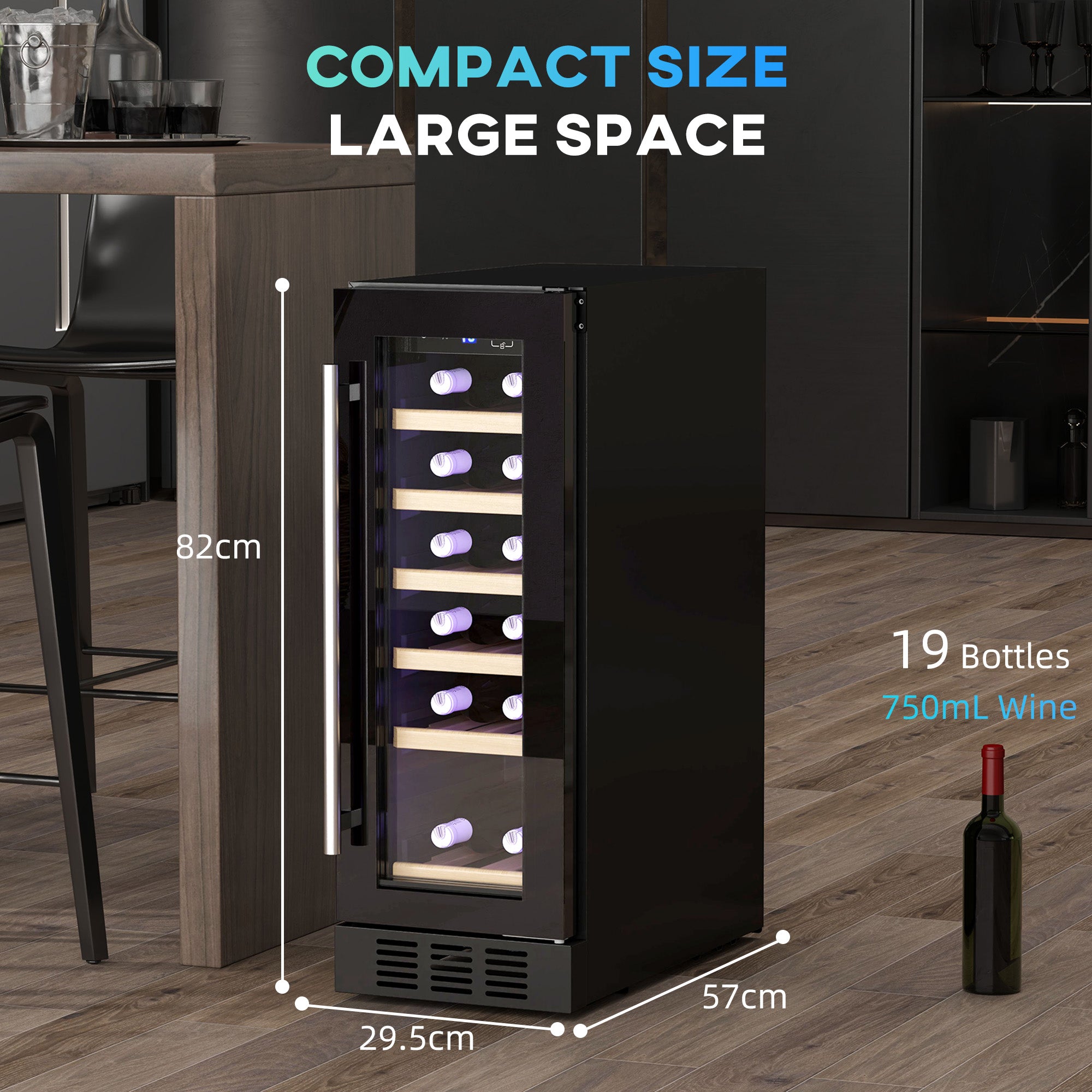 HOMCOM 19 Bottle 5-18℃ Wooden Rack Wine Fridge - Black - North Peak Garden Furniture