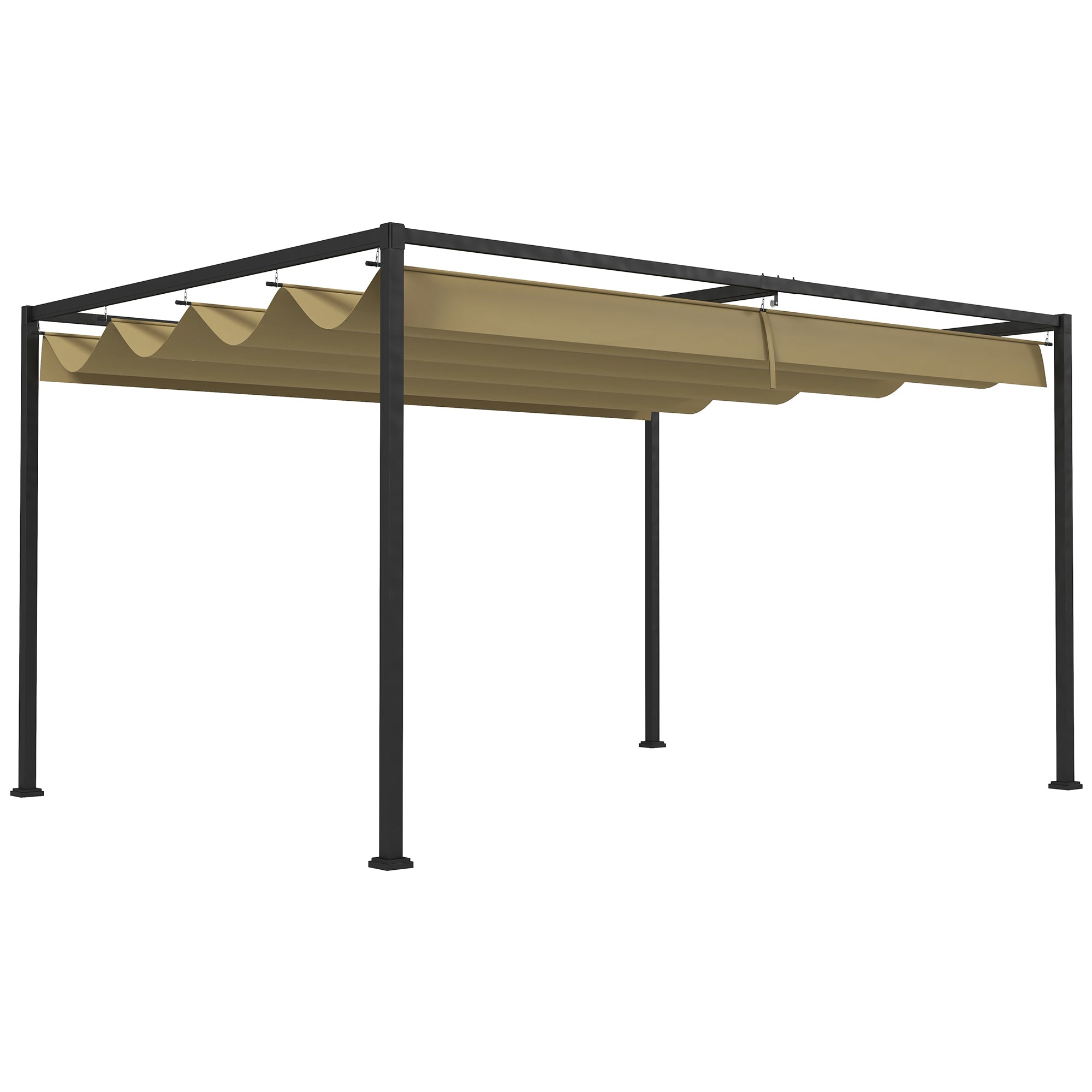 Outsunny 4 x 3(m) Metal Pergola with Retractable Roof, Garden Gazebo Canopy Shelter for Outdoor, Patio, Khaki - North Peak Garden Furniture