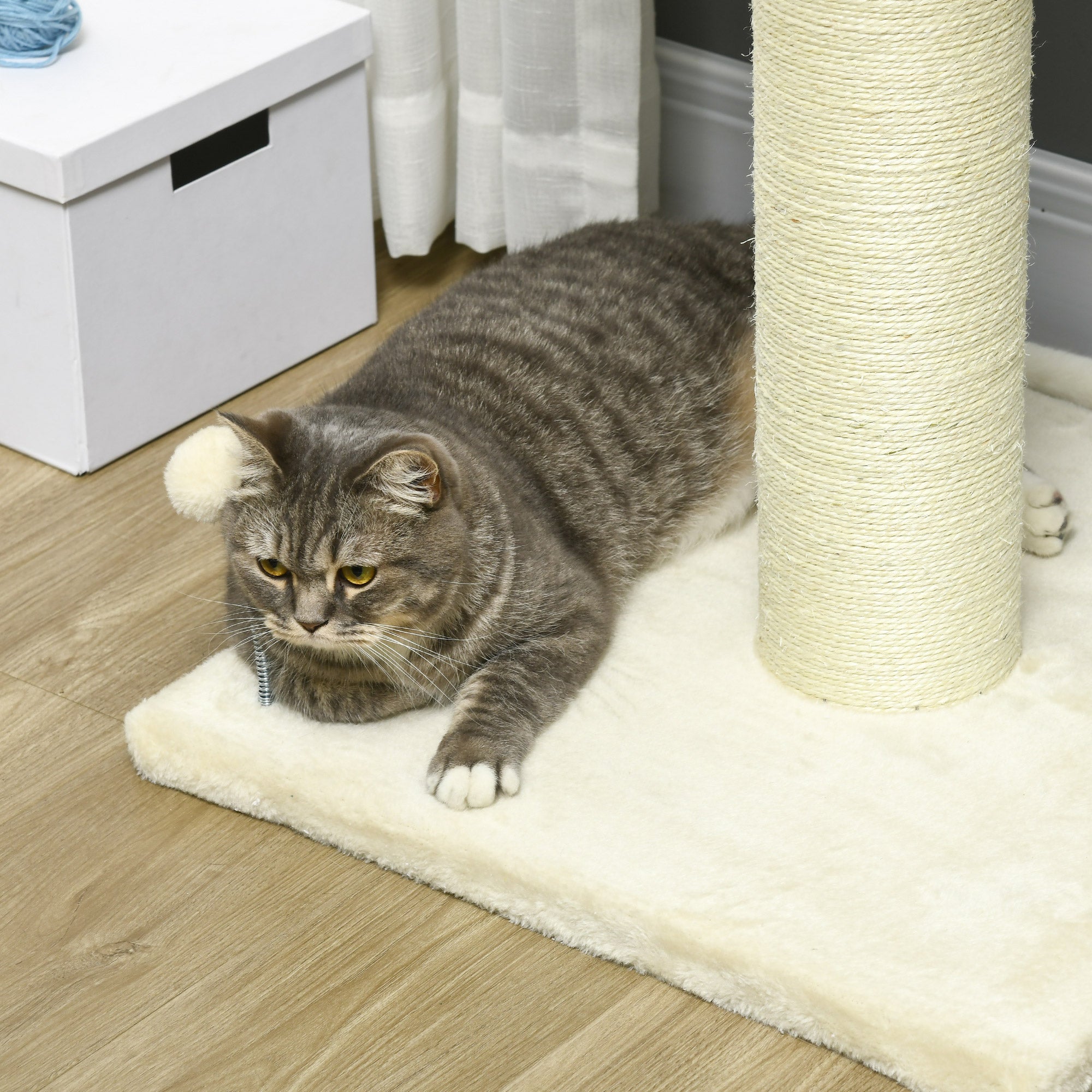 PawHut Cat Tree, with Sisal Wrapped Scratching Post - Cream - North Peak Garden Furniture
