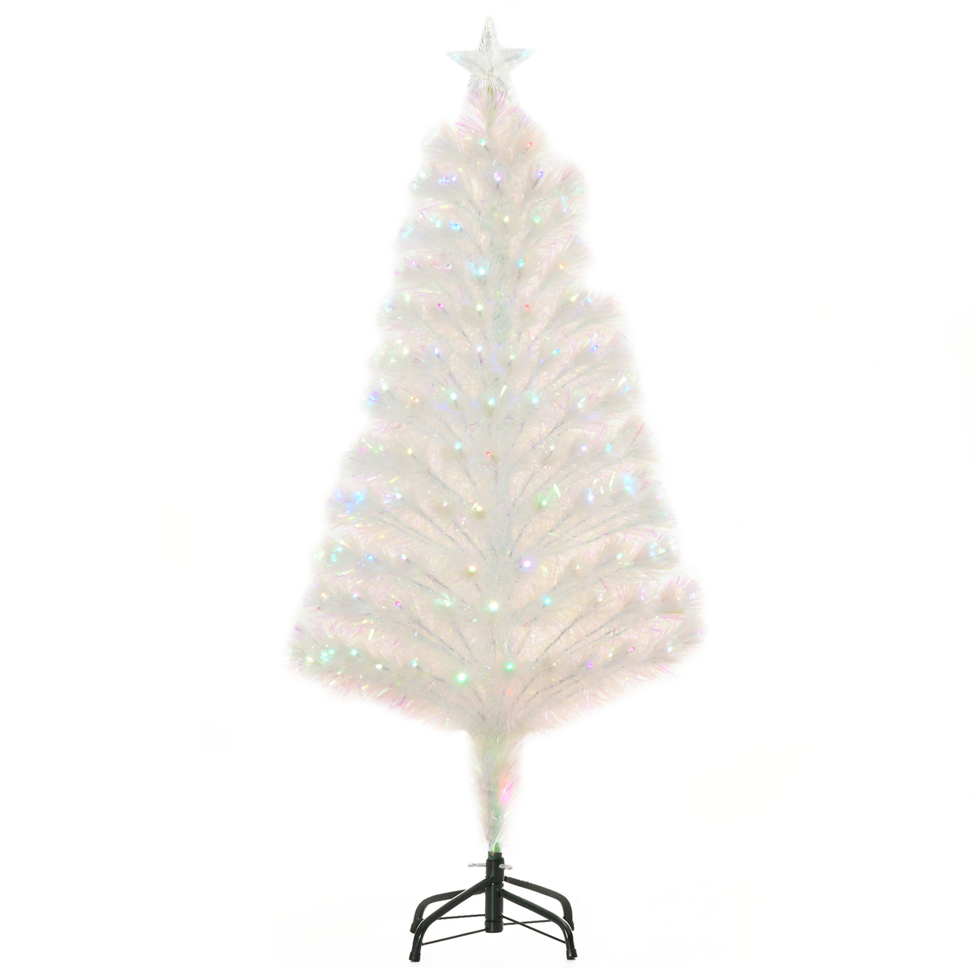 HOMCOM 4 Feet Prelit Artificial Christmas Tree with Fiber Optic LED Light, Holiday Home Xmas Decoration, White - North Peak Garden Furniture