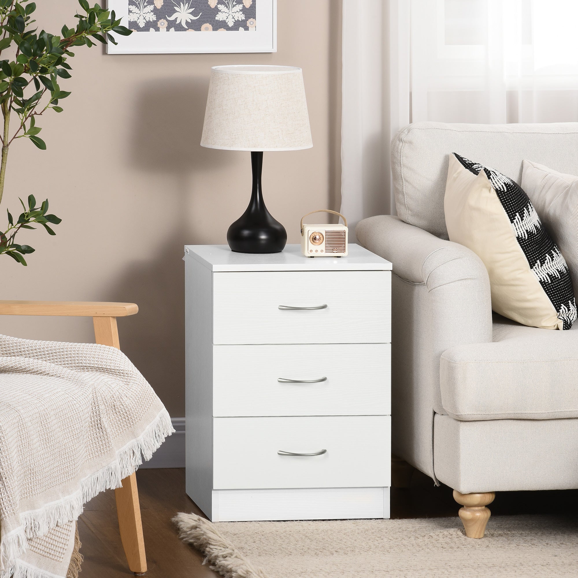 HOMCOM Three-Drawer Simple Bedside Table - White - North Peak Garden Furniture