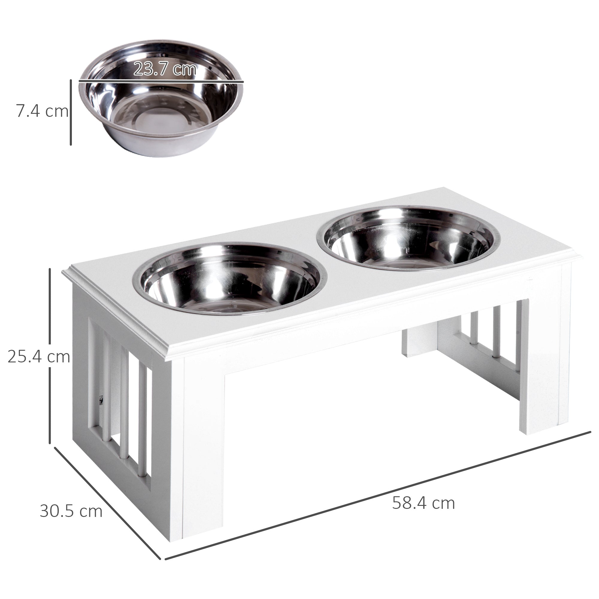 PawHut Pet Feeder, Stainless Steel, Large Capacity, Easy Clean, White, 58.4Lx30.5Wx25.4H cm