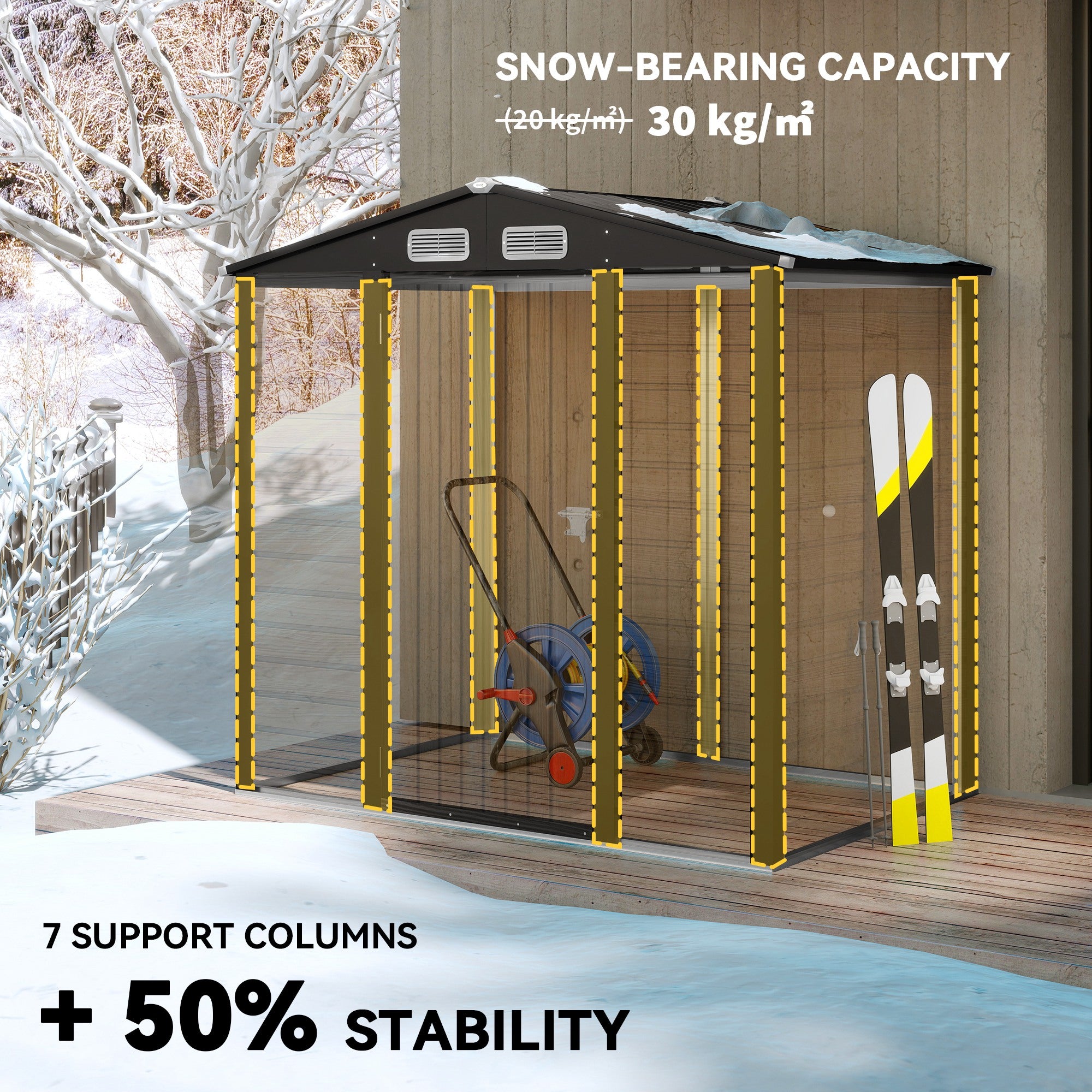 Outsunny 4 x 6ft Galvanised Steel Garden Shed, with Lock and Gloves - Oak - North Peak Garden Furniture