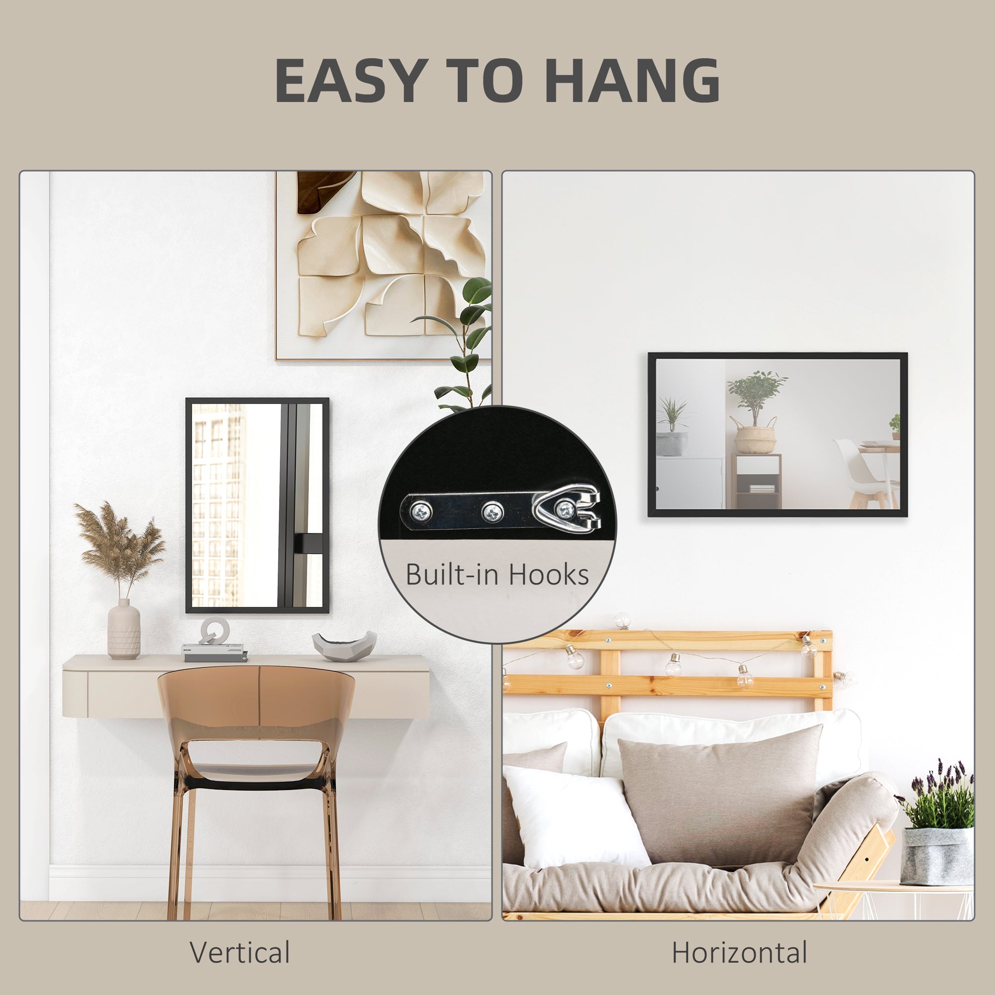 HOMCOM Wall Bathroom Mirror, 60 x 40 cm Wall-Mounted Mirror for Living Room, Bedroom, Hallway, Black - North Peak Garden Furniture