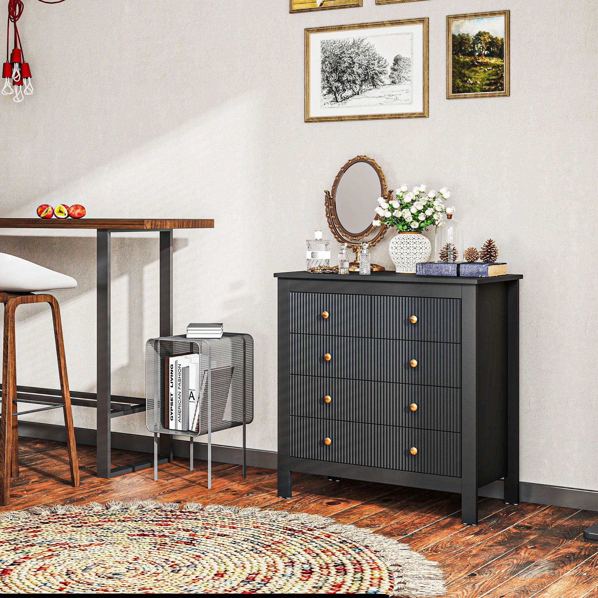 HOMCOM Elegant Chest of Five Drawers - Black - North Peak Garden Furniture