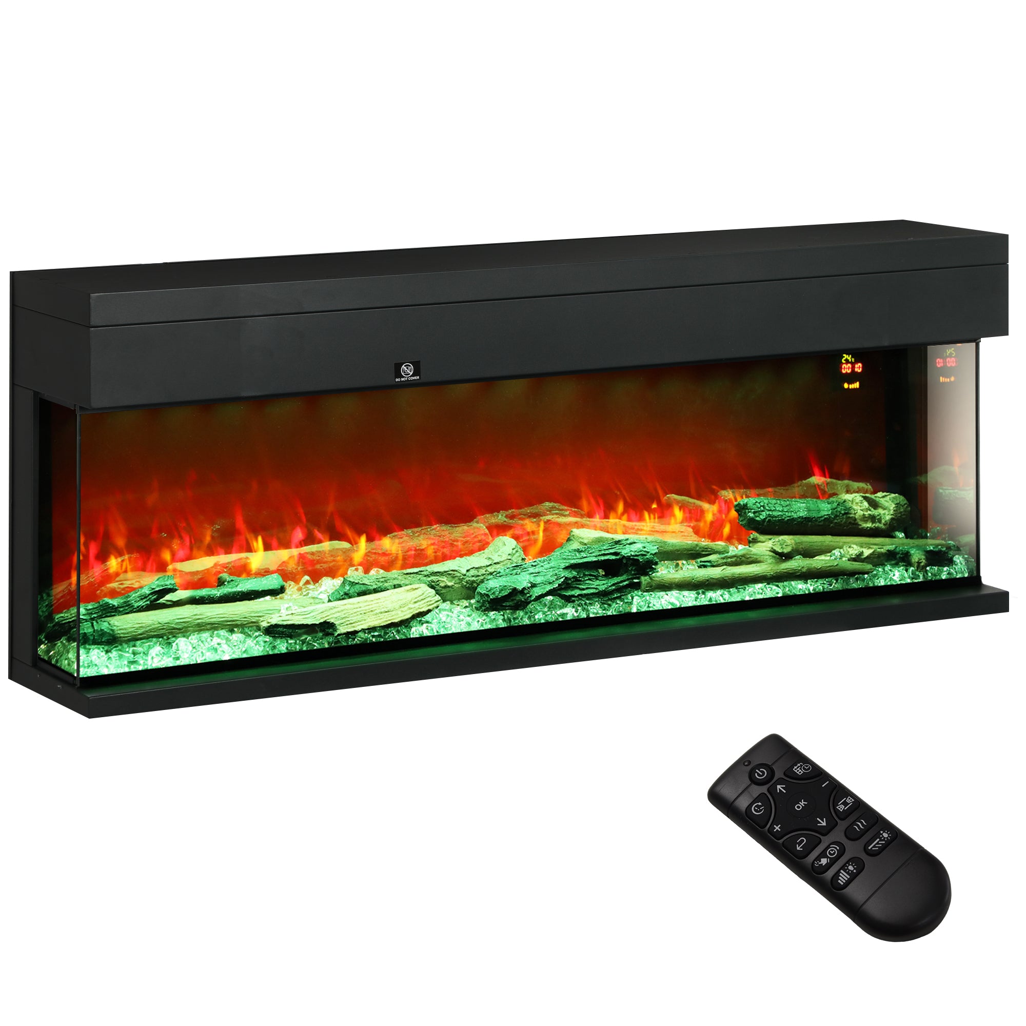 HOMCOM 1800W 15-40℃ Adjustable Flame Glass Panel Convector Heater, 152cm - North Peak Garden Furniture