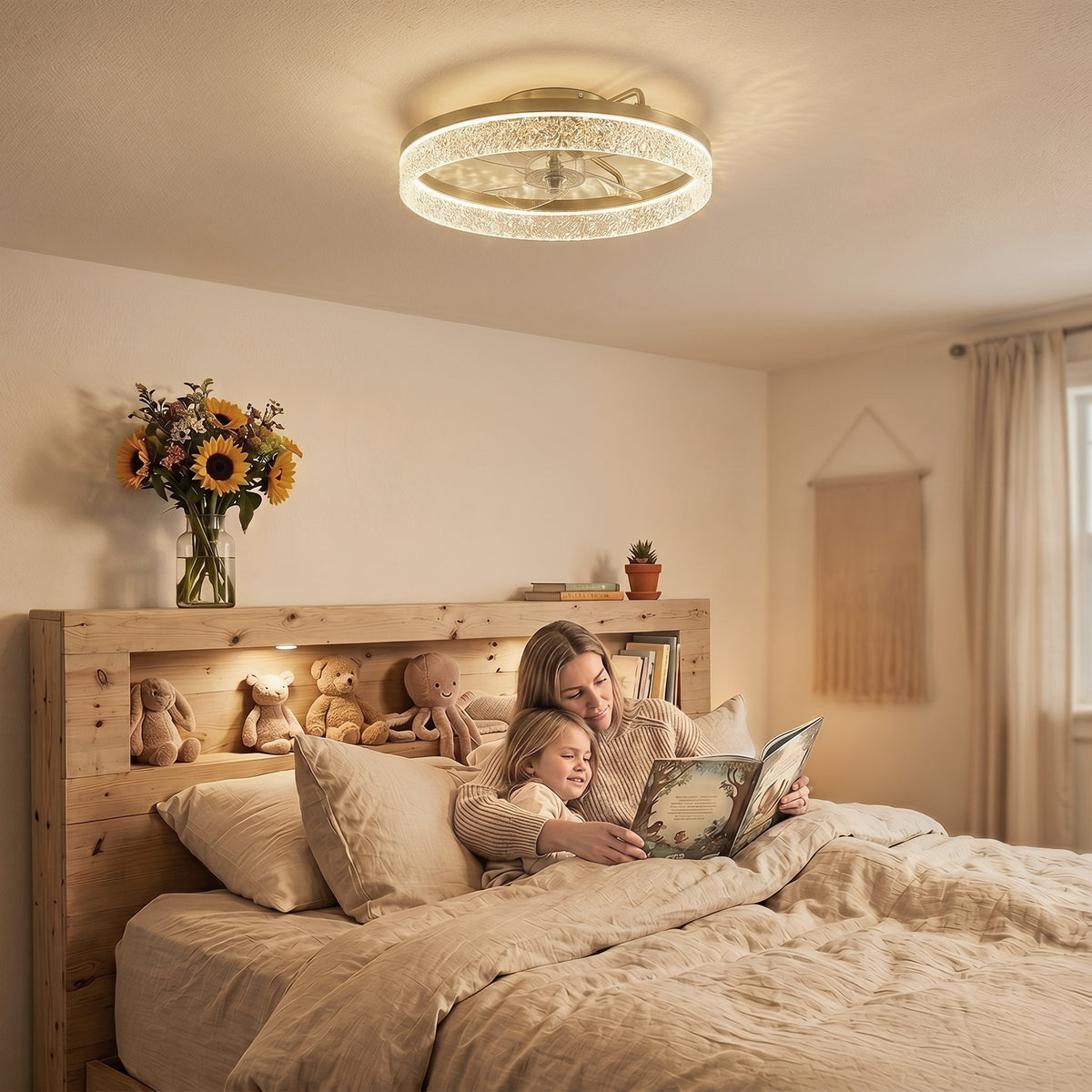 HOMCOM Ceiling Fan with Lights, Dimmable LED Mount Ceiling Fan Light with Remote App Control for Bedroom, Gold Tone