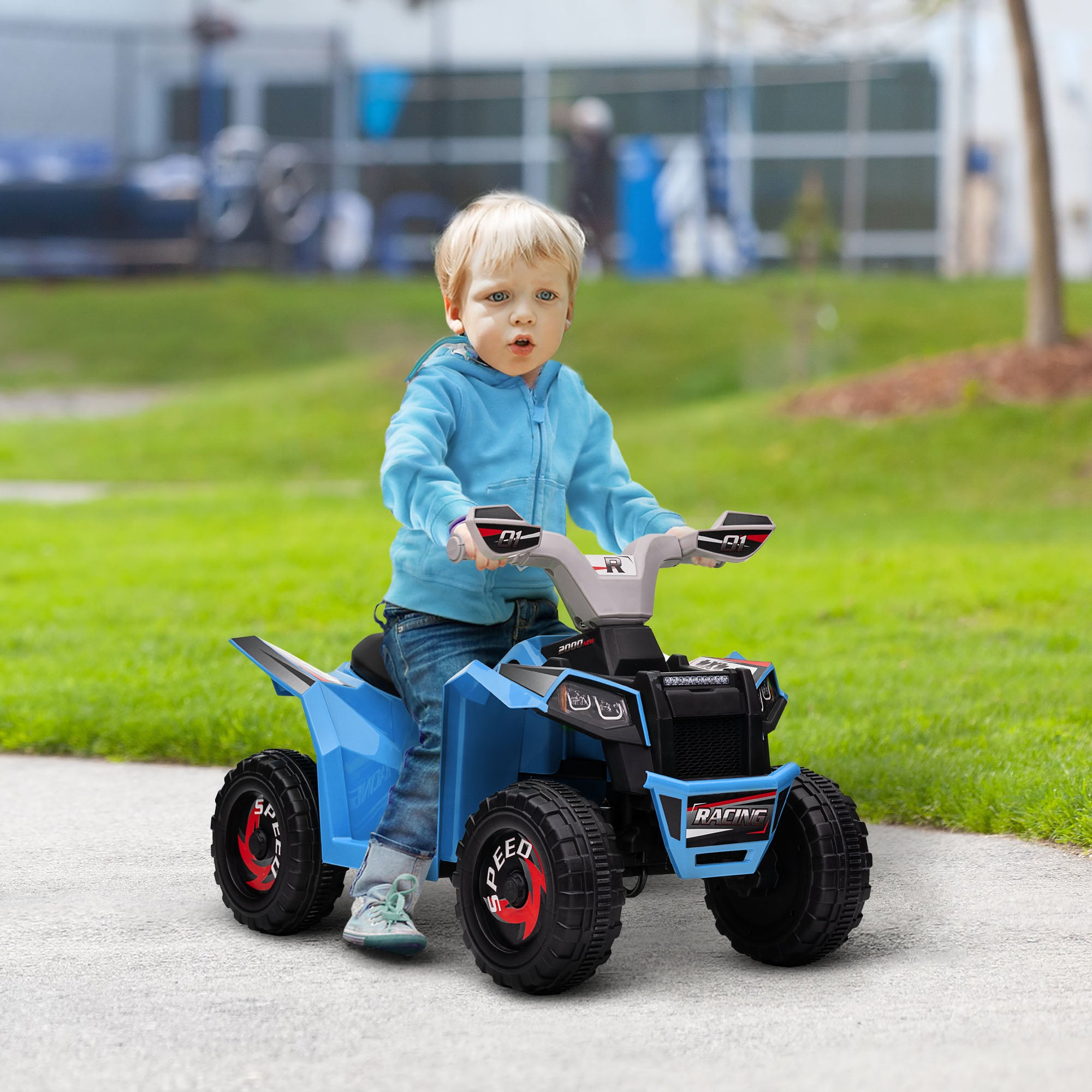 HOMCOM 6V Quad Bike with Wear-Resistant Wheels, Forward Backward Function, for Ages 18-36 Months, Blue - North Peak Garden Furniture