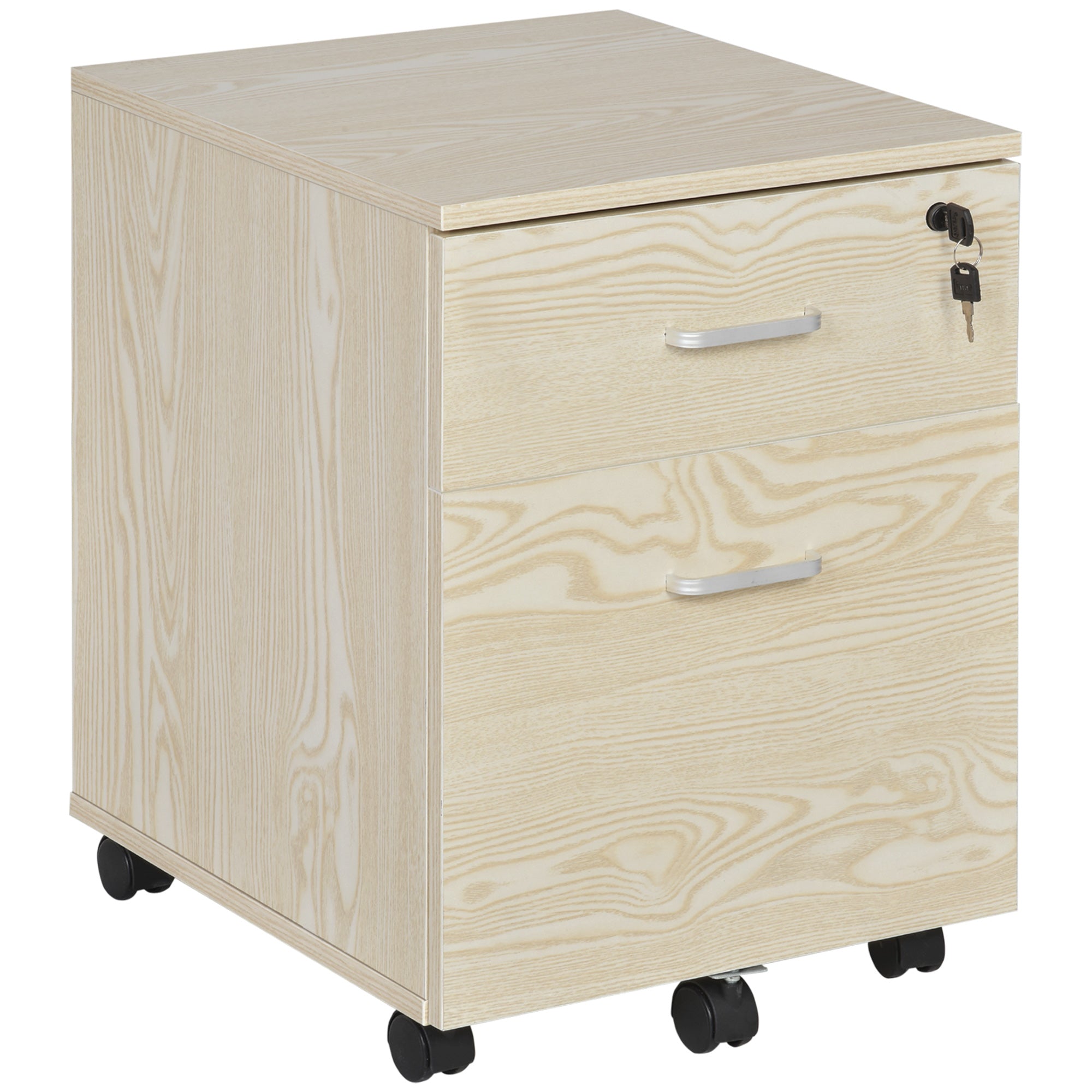Vinsetto 2-Drawer Locking Office Filing Cabinet w/ 5 Wheels Rolling Storage Hanging Legal Letter Files Cupboard Home Organisation Oak Wood Grain - North Peak Garden Furniture