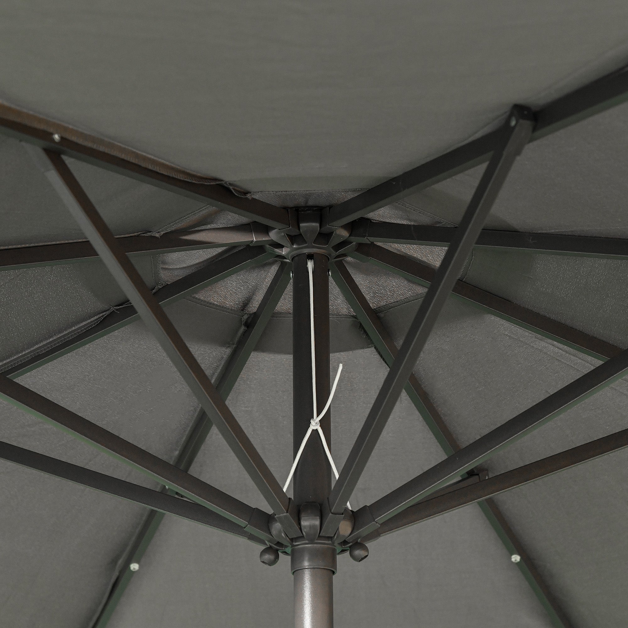 Outsunny Φ2.7m Garden 24 LED Light Parasol Solar Outdoor Tilt Sun Umbrella Patio Club Party Event Manual Sun Shade w/ Hand Crank and 8 Ribs, Grey - North Peak Garden Furniture